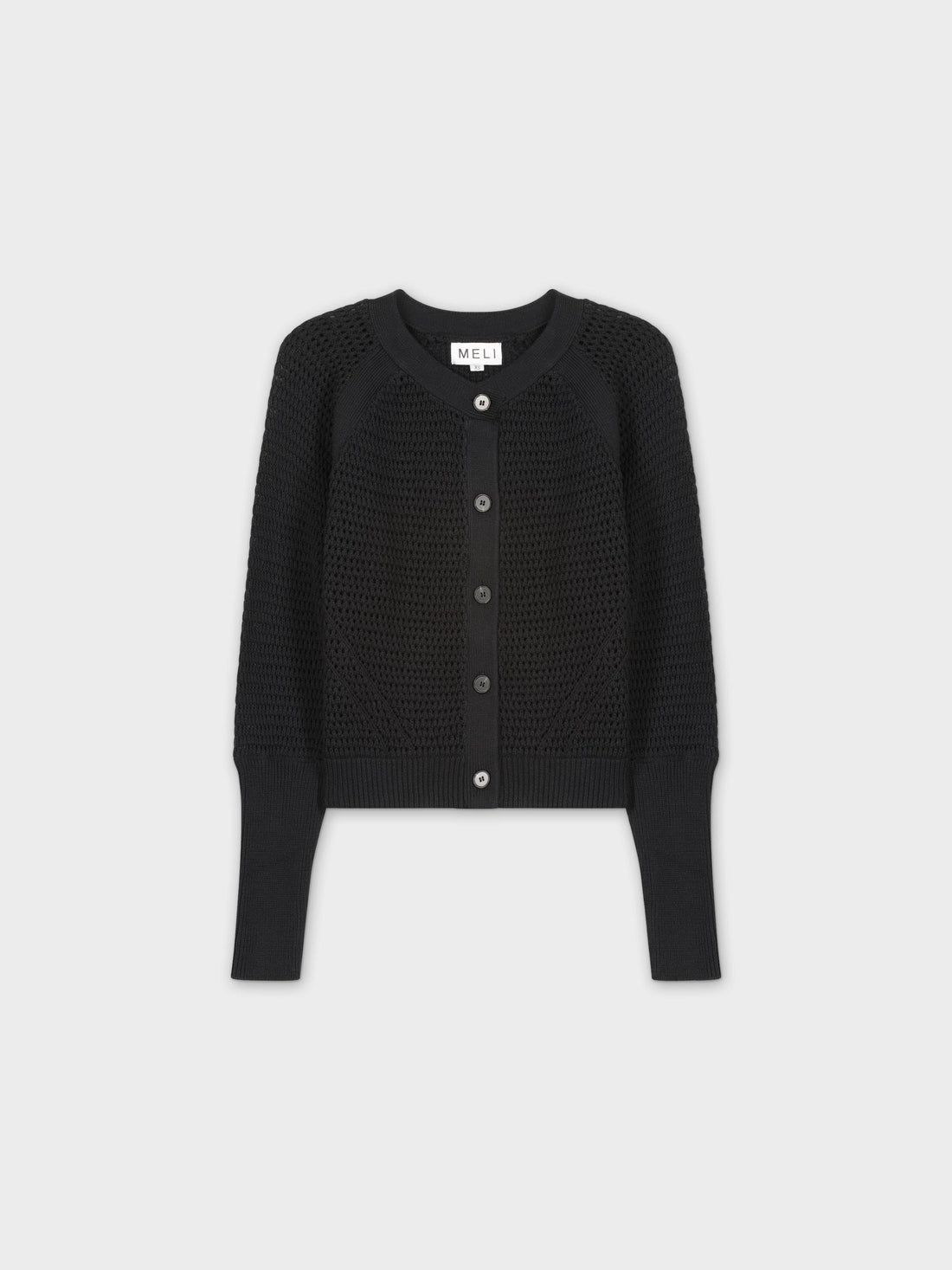 CROCHET CREW CARDIGAN-BLACK