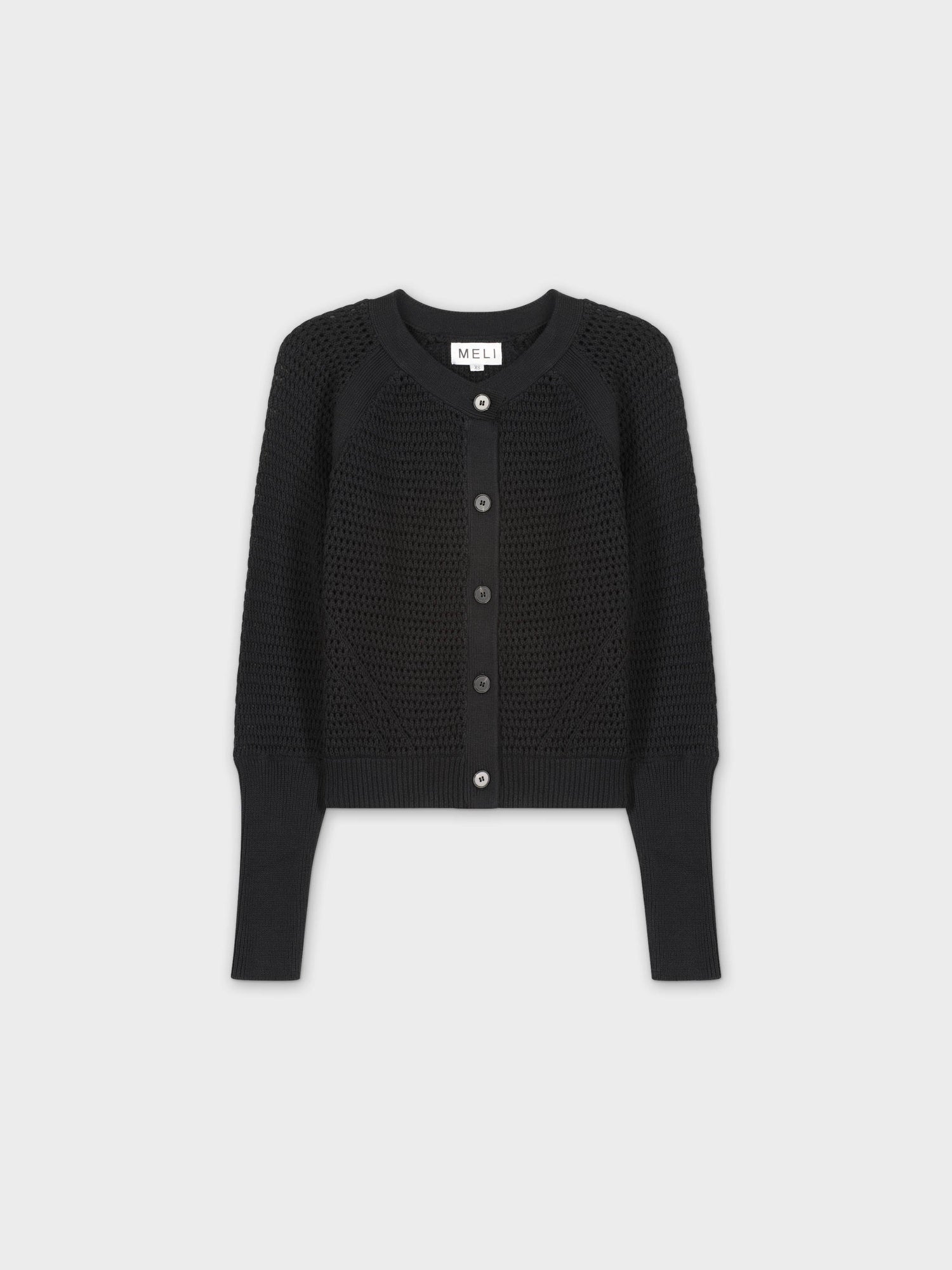 CROCHET CREW CARDIGAN-BLACK