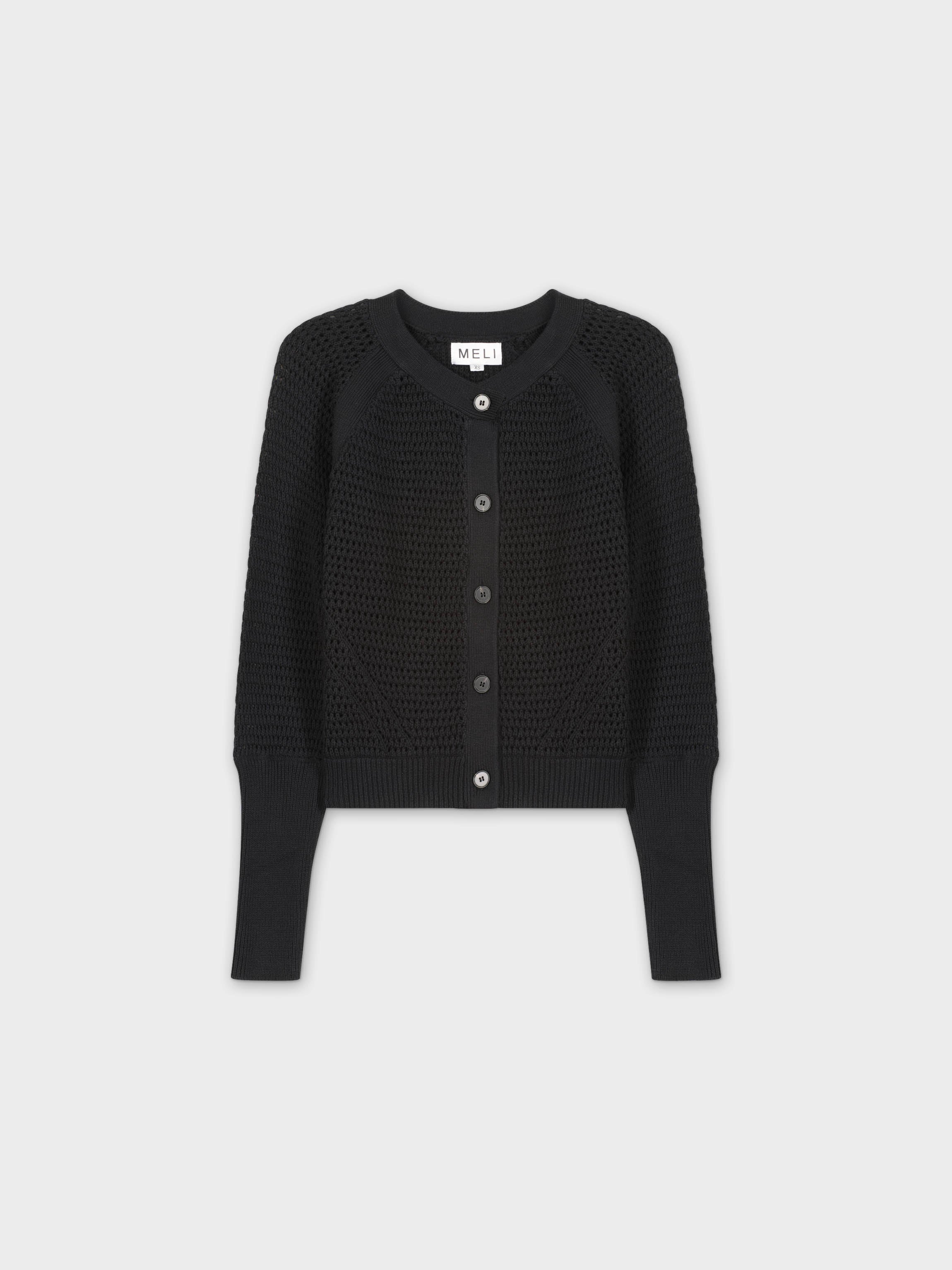 CROCHET CREW CARDIGAN-BLACK