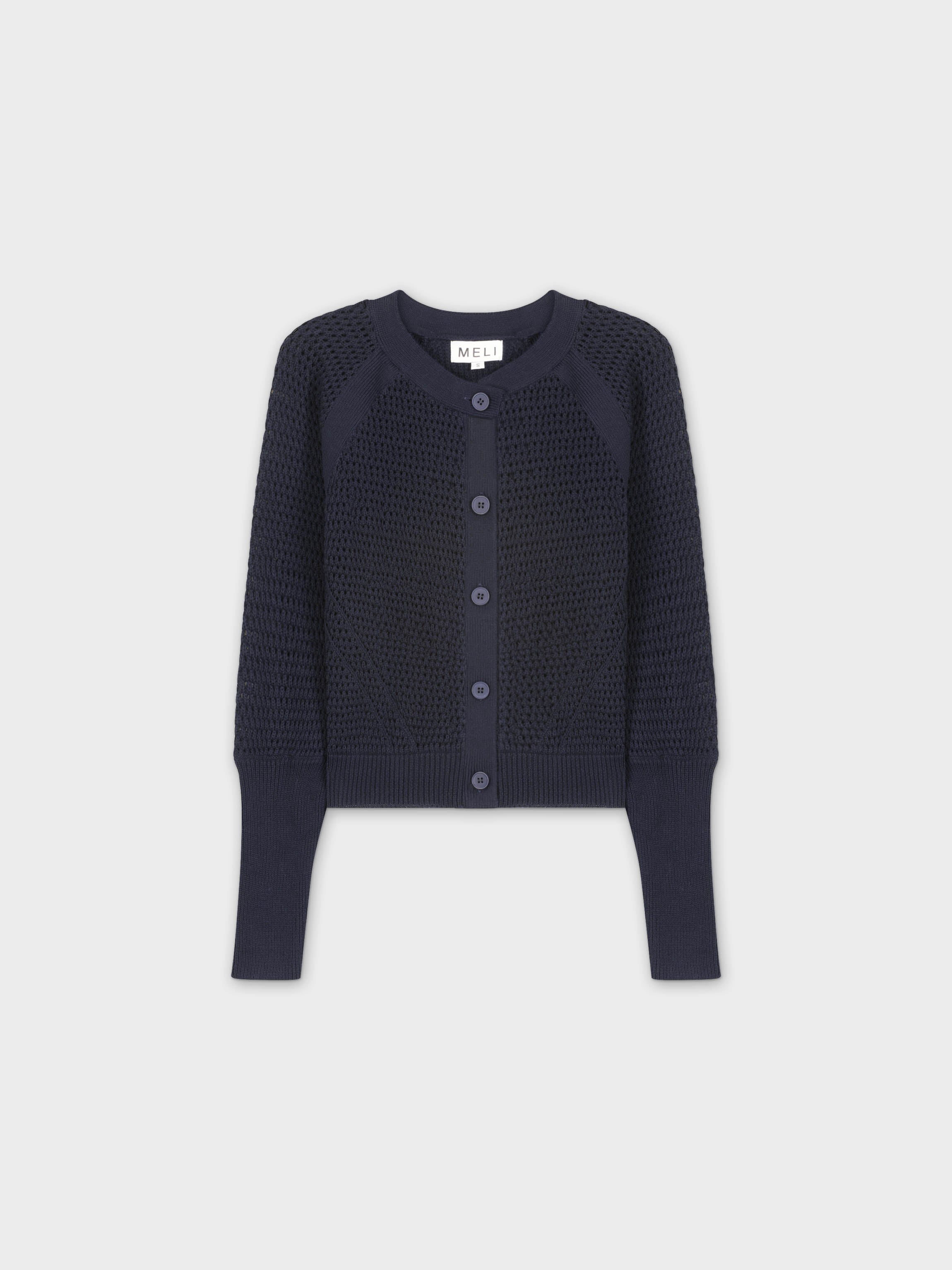 CROCHET CREW CARDIGAN-NAVY