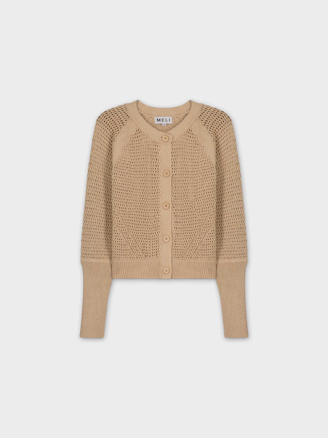 CROCHET CREW CARDIGAN-TAN