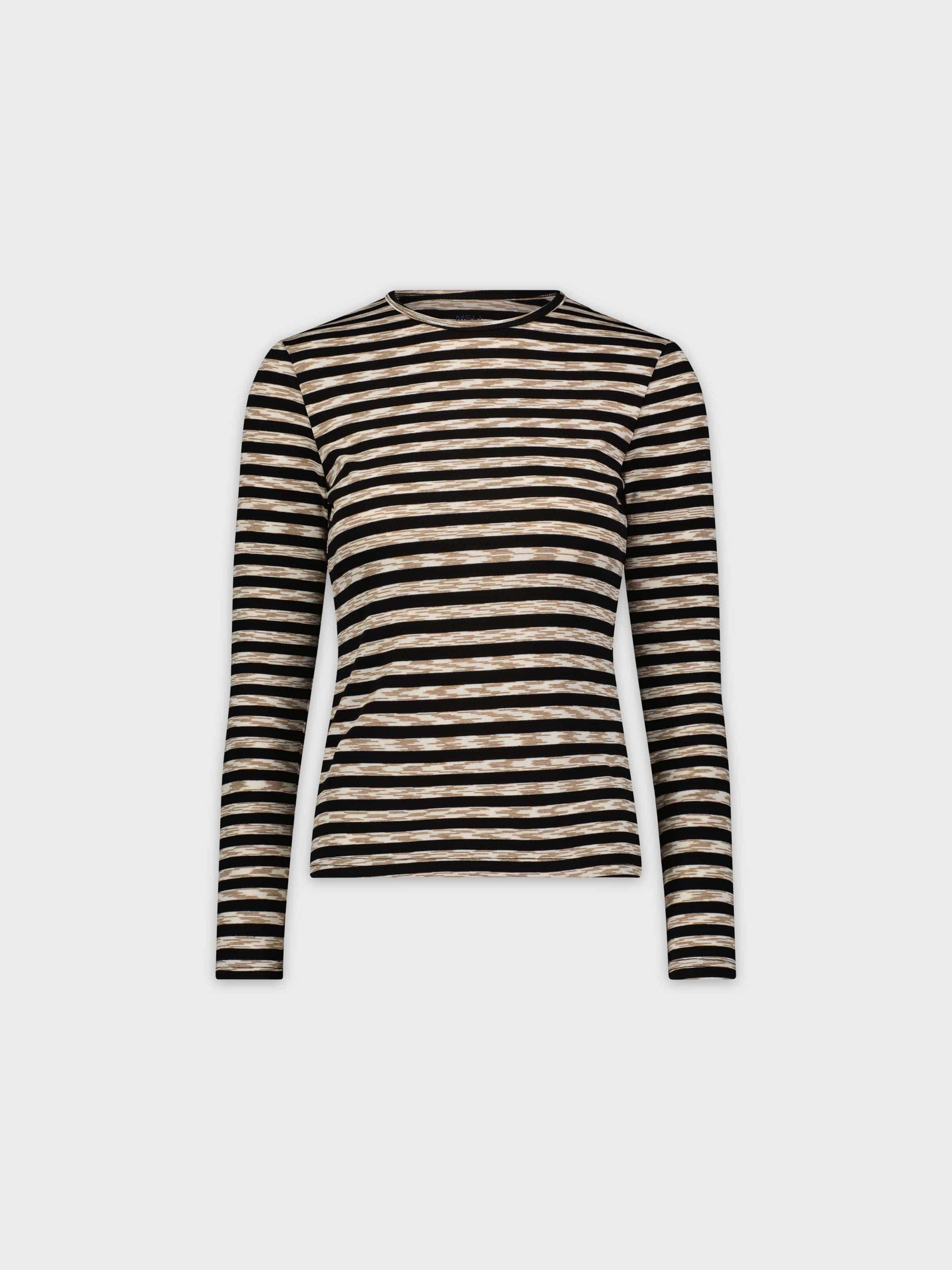 STRIPED BASIC CREW-BLACK/BRUSHED TAN