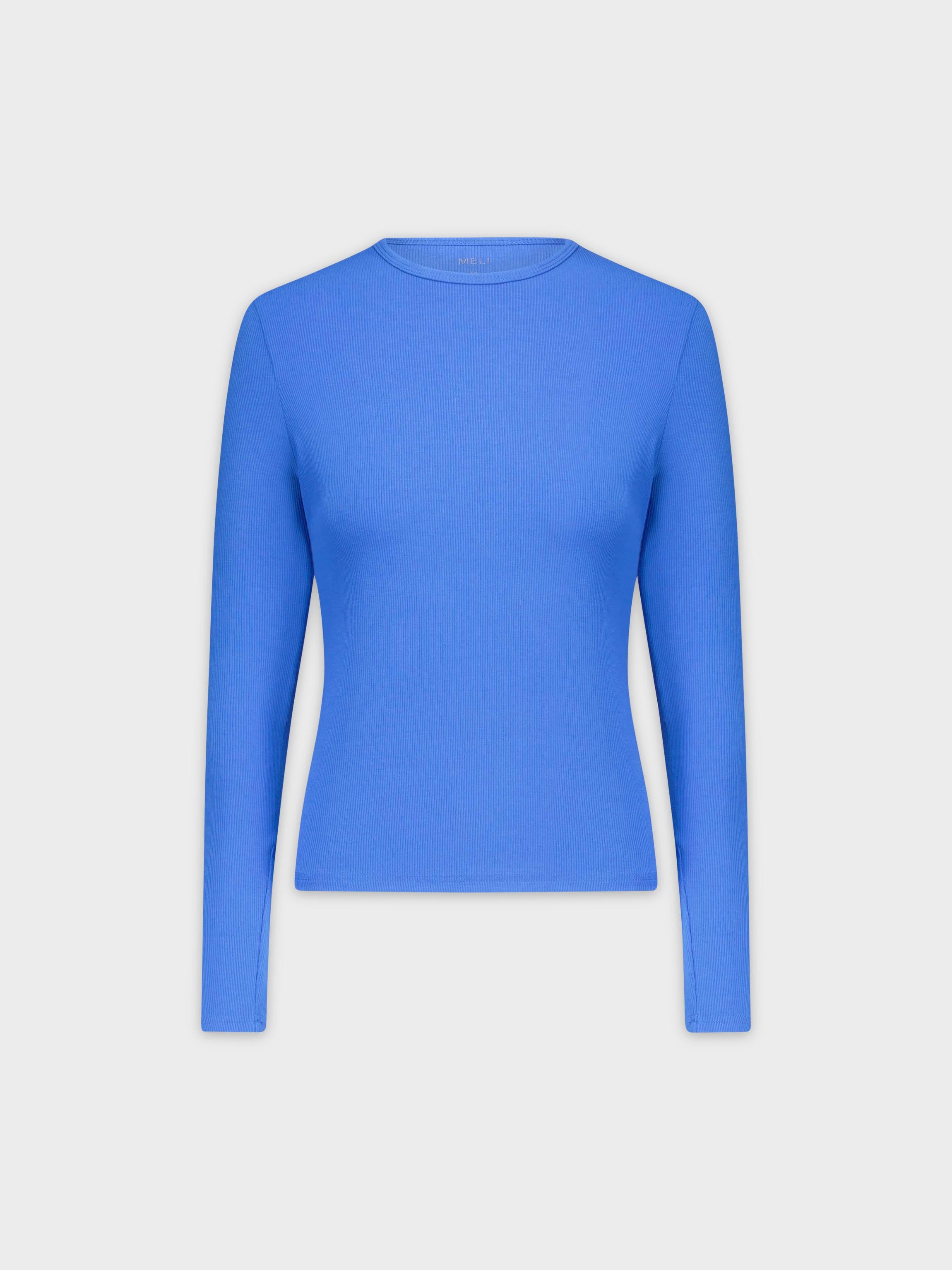 CLASSIC RIBBED CREW TEE LS-COBALT BLUE