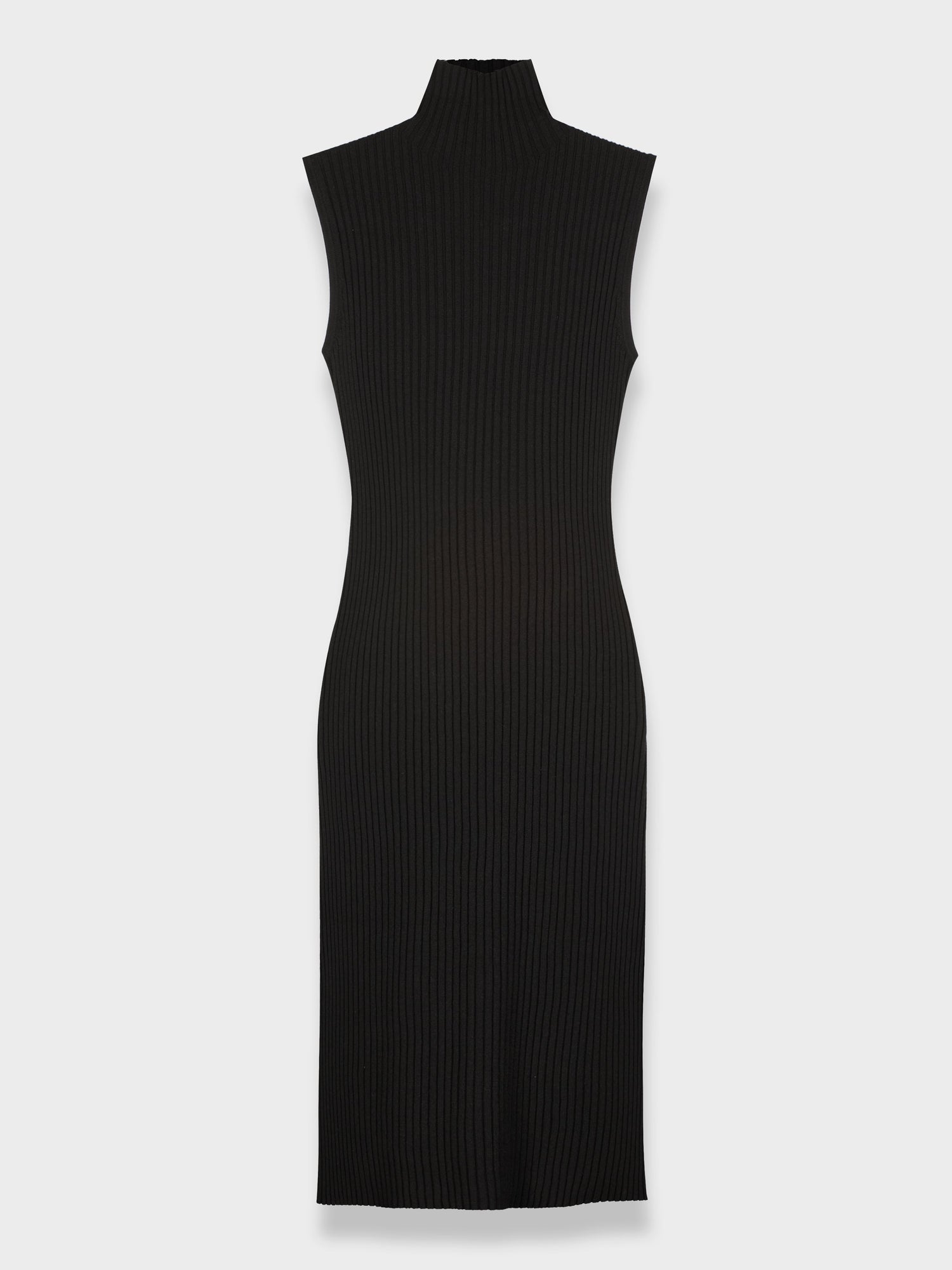 RIBBED SLEEVELESS DRESS 46&quot;-BLACK