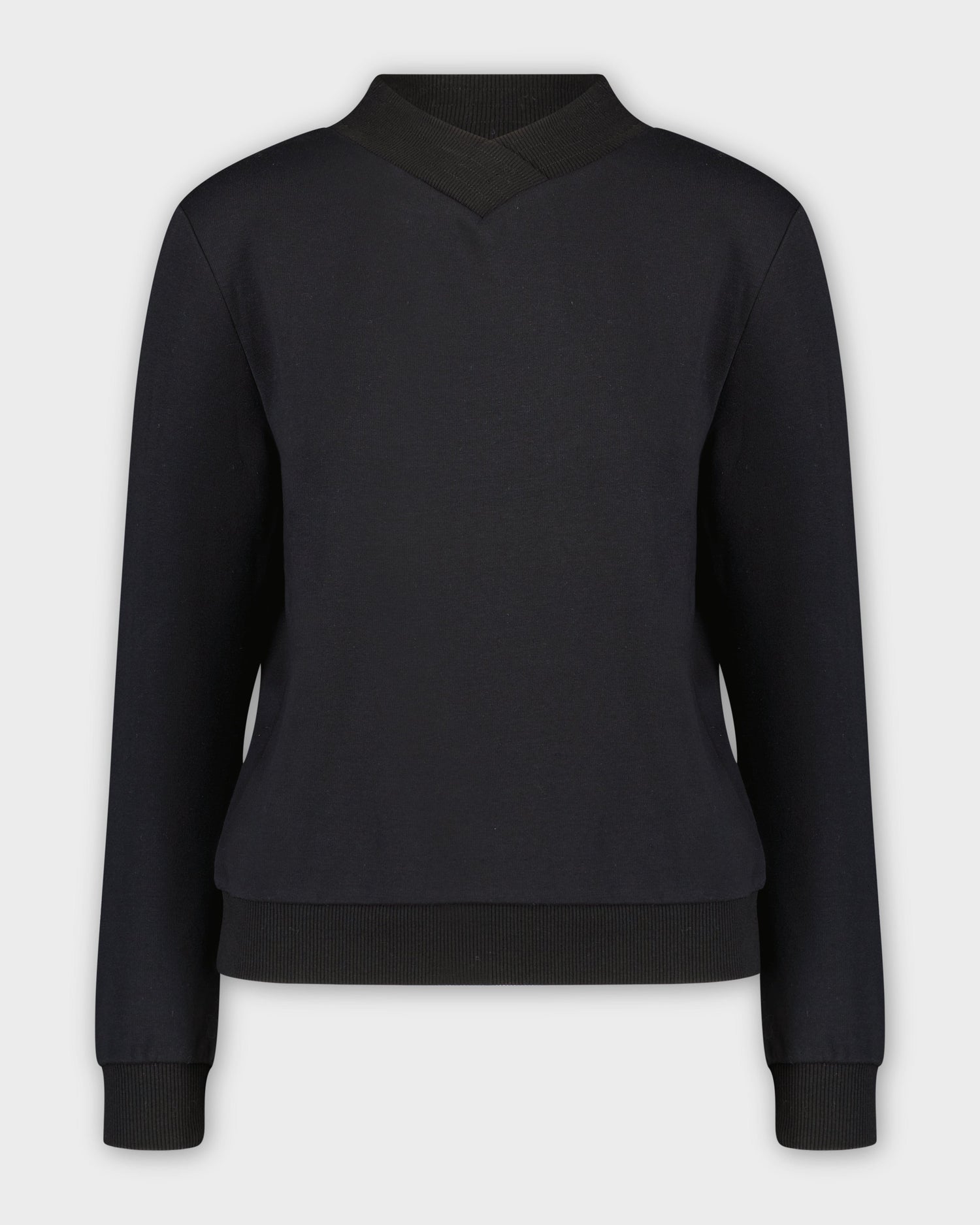 RIBBED V COLLAR SWEATSHIRT-BLACK