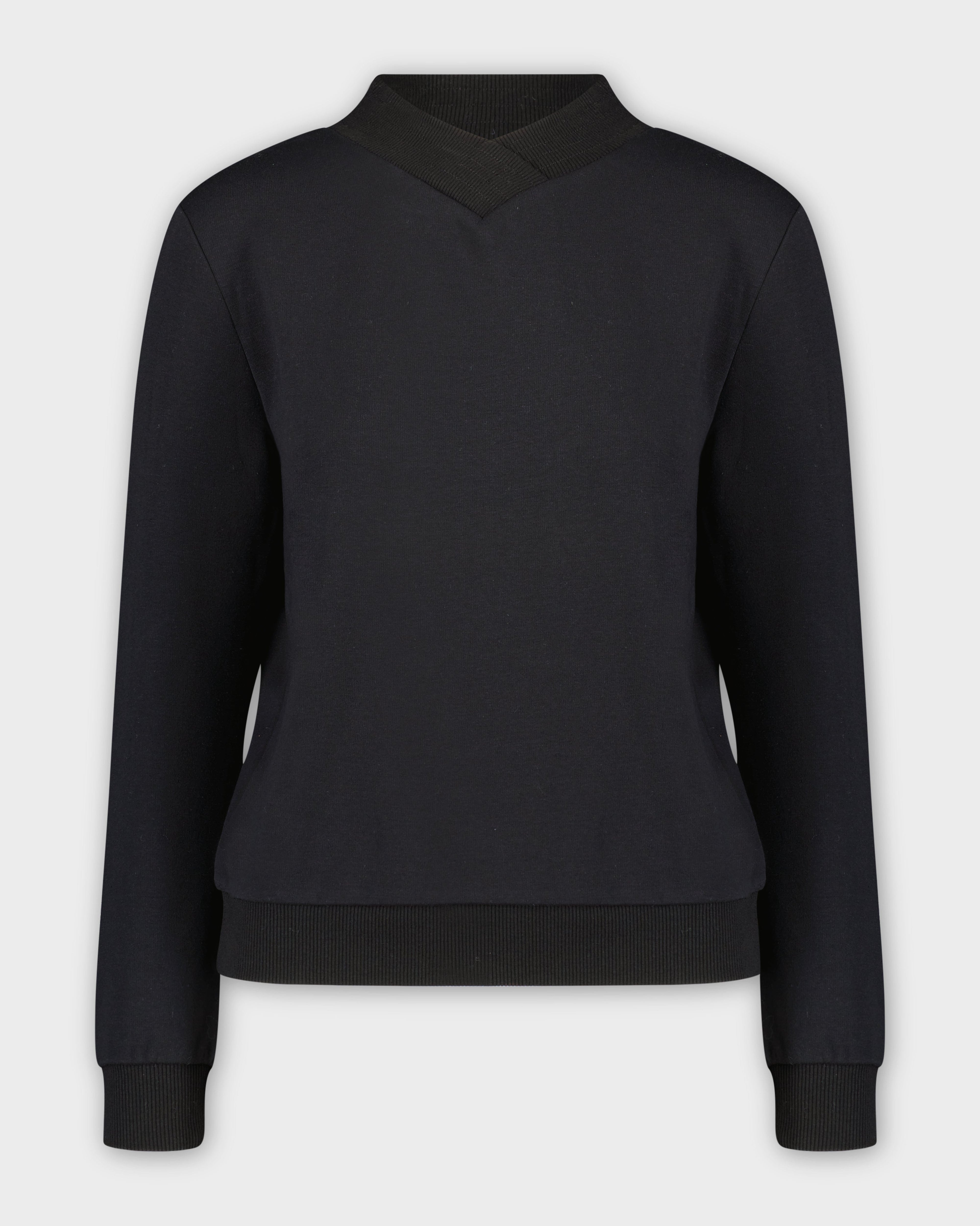 RIBBED V COLLAR SWEATSHIRT-BLACK