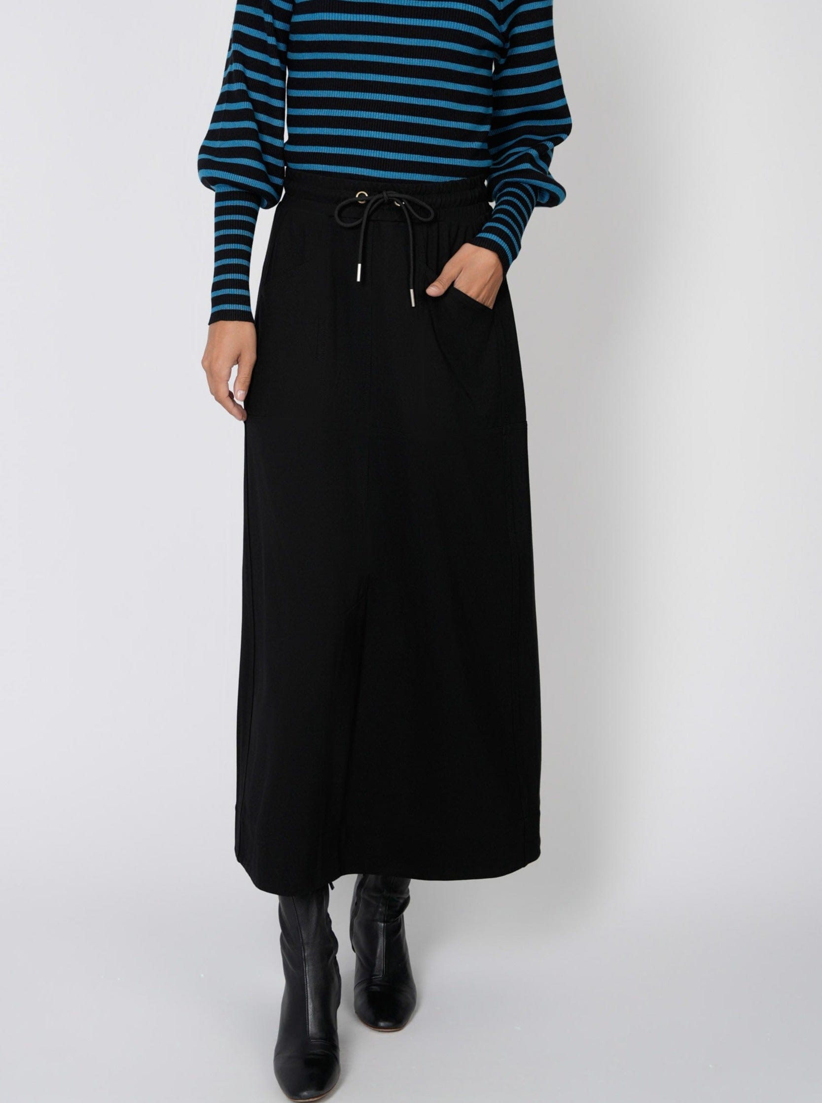 DRAWSTRING PONTE SKIRT-BLACK