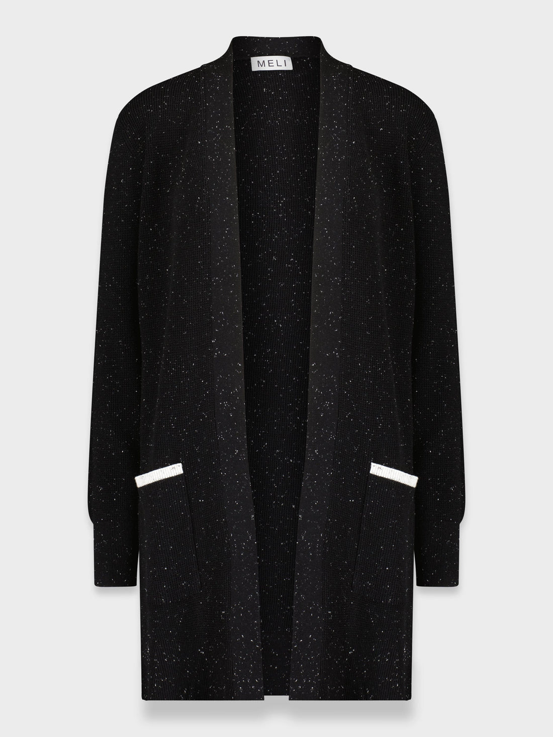 LONG WAFFLE CARDIGAN-BLACK SPECKLE