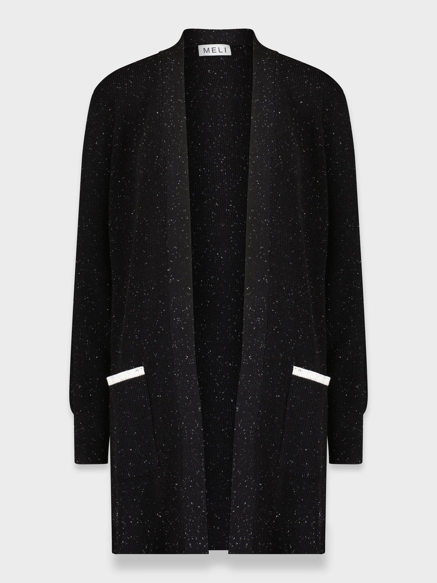 LONG WAFFLE CARDIGAN-BLACK SPECKLE