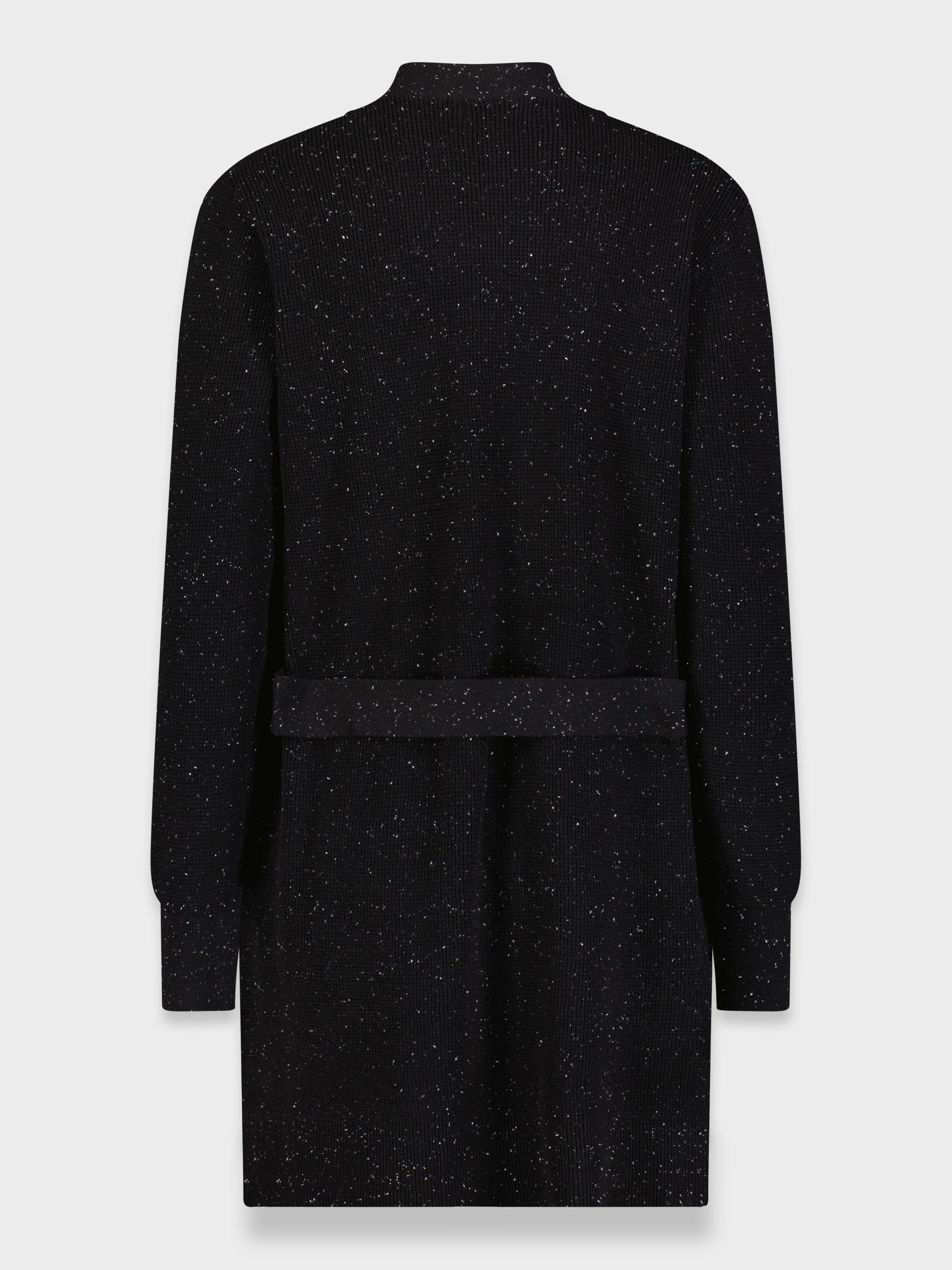 LONG WAFFLE CARDIGAN-BLACK SPECKLE