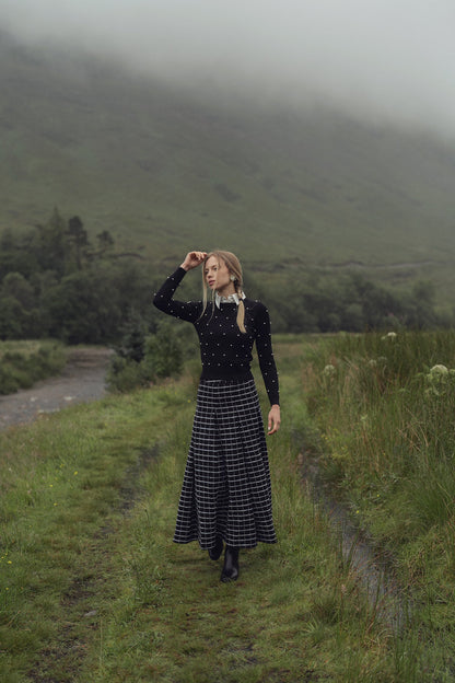 Boucle Pleat Skirt-Black and White
