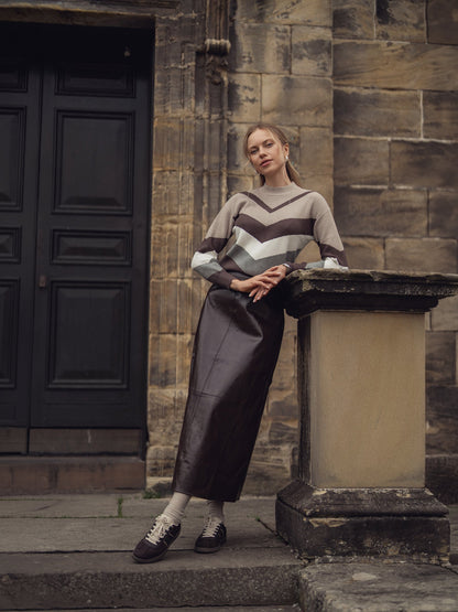Multi V Sweater-Brown/Grey