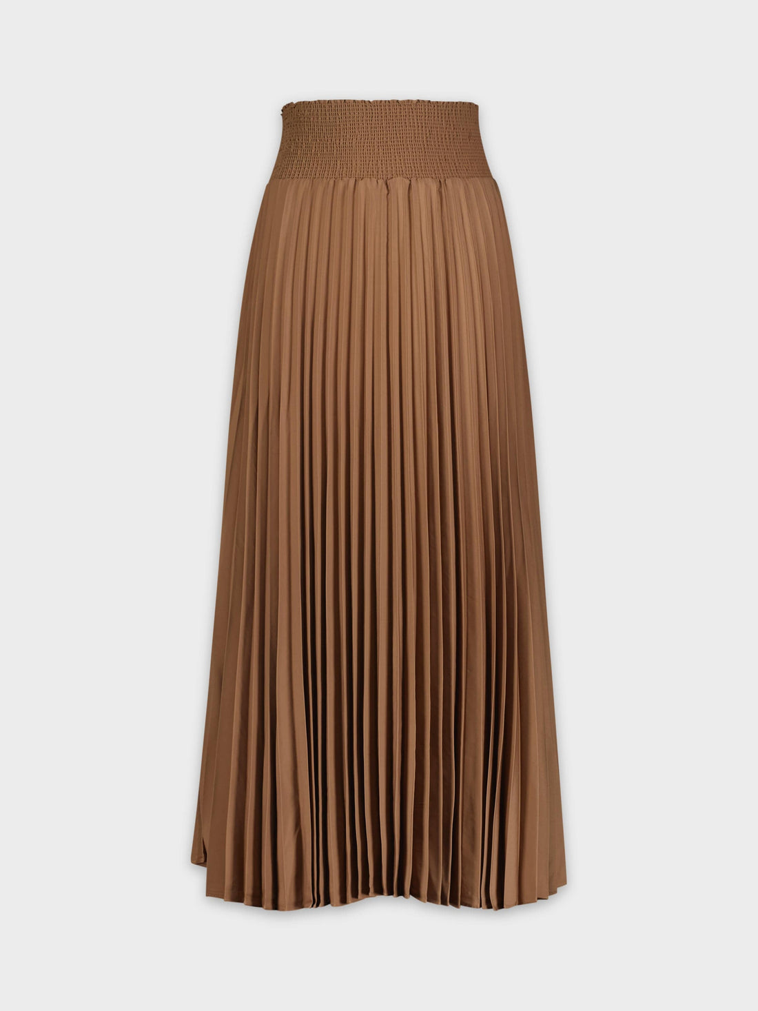 SHIRRED WAIST PLEATED SKIRT (LONG)-BROWN