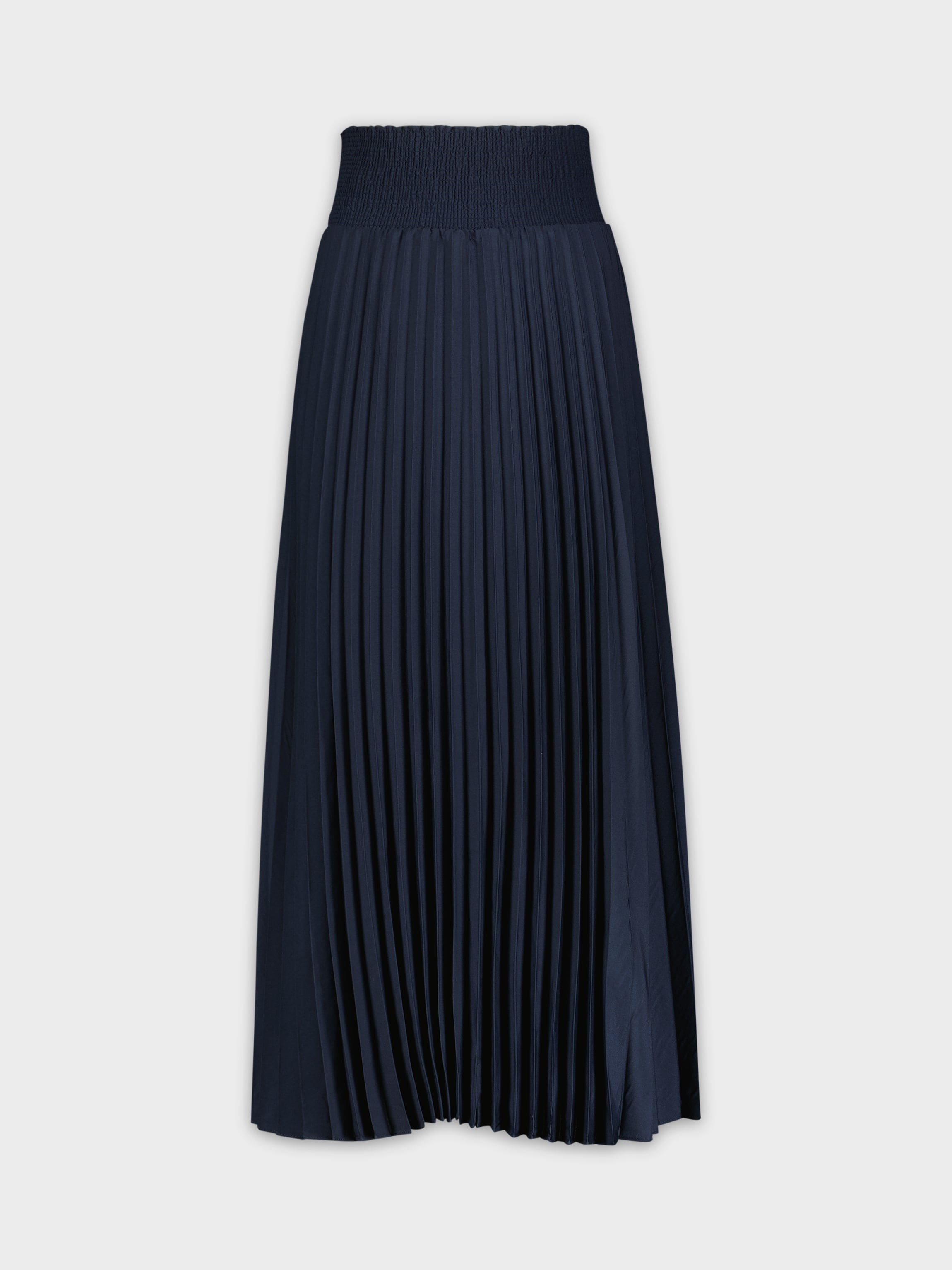 SHIRRED WAIST PLEATED SKIRT (LONG)-NAVY