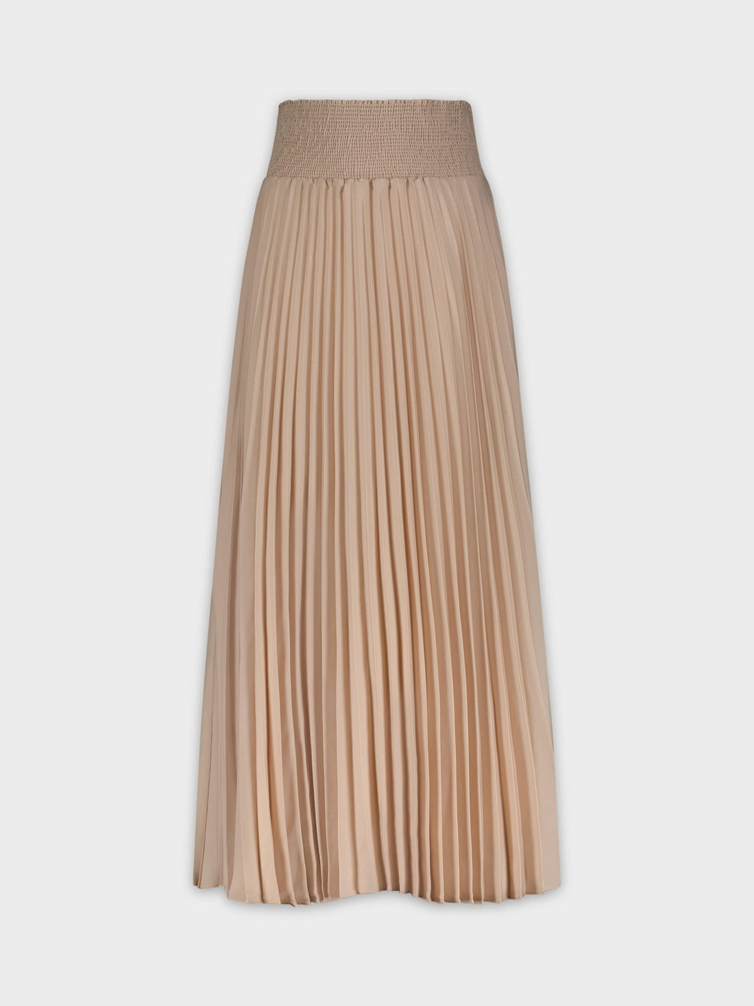 SHIRRED WAIST PLEATED SKIRT (LONG)-TAN