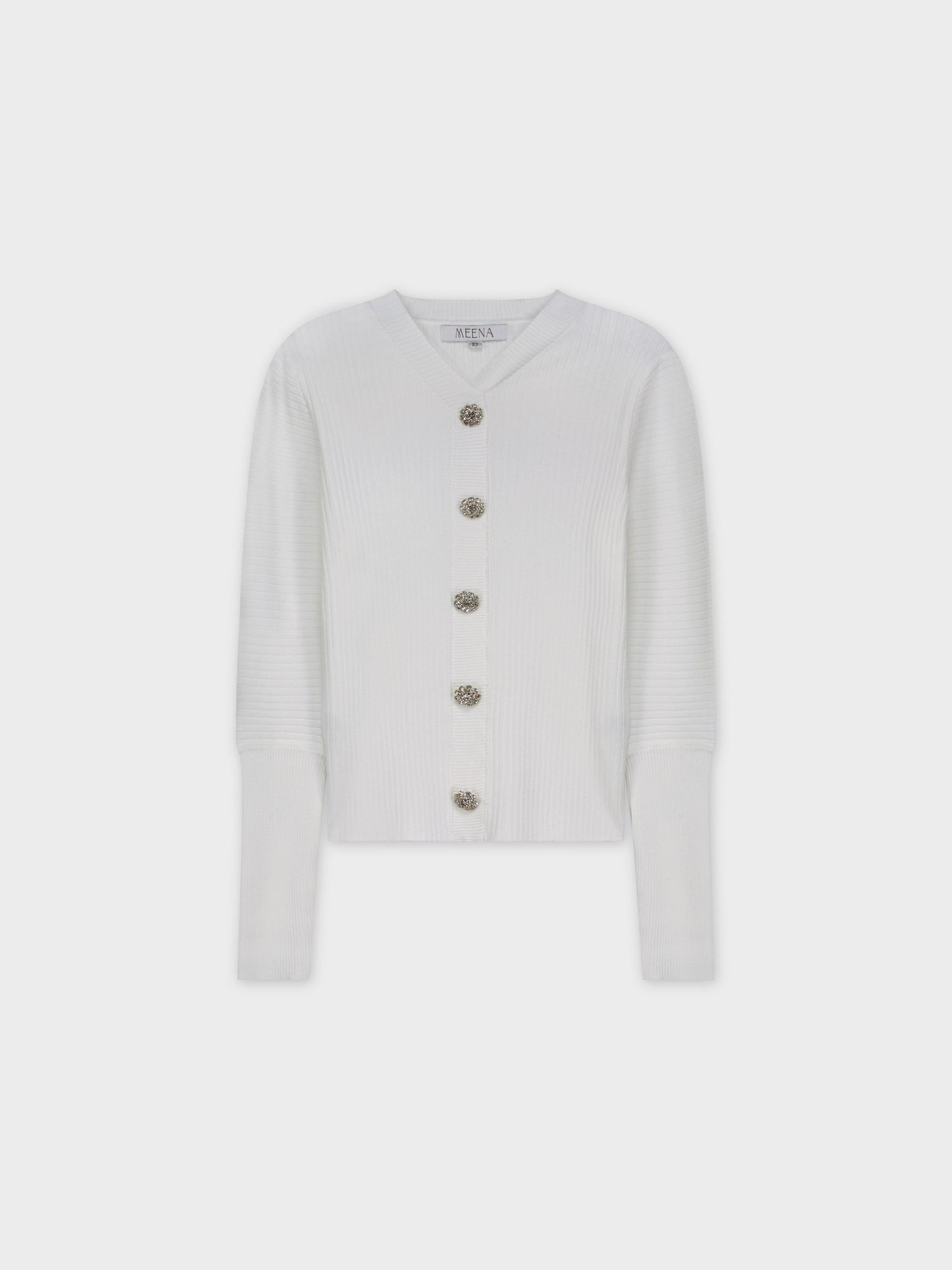 RHINESTONE BUTTON SWEATER-WHITE