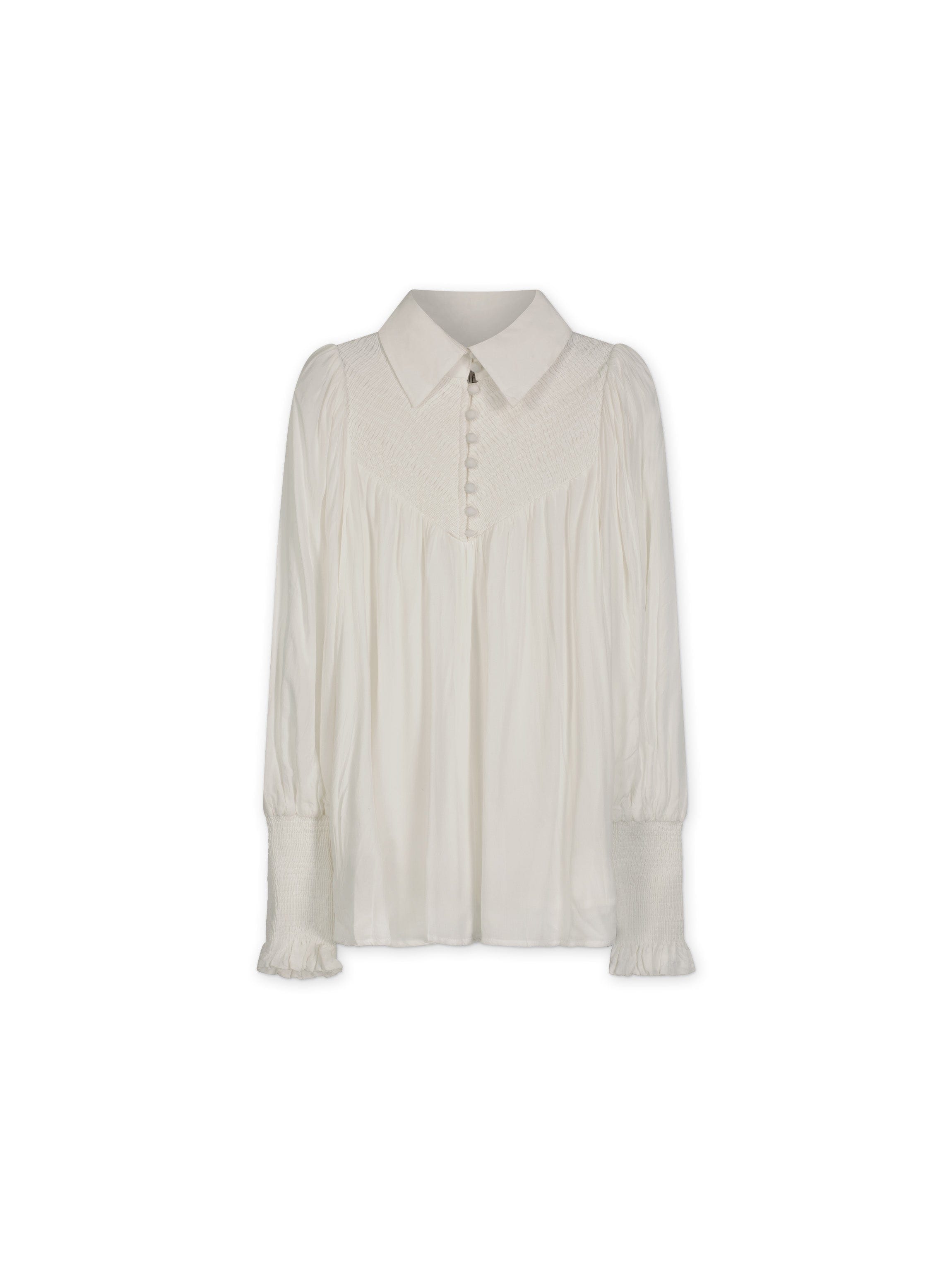 SMOCKED BLOUSE-WHITE