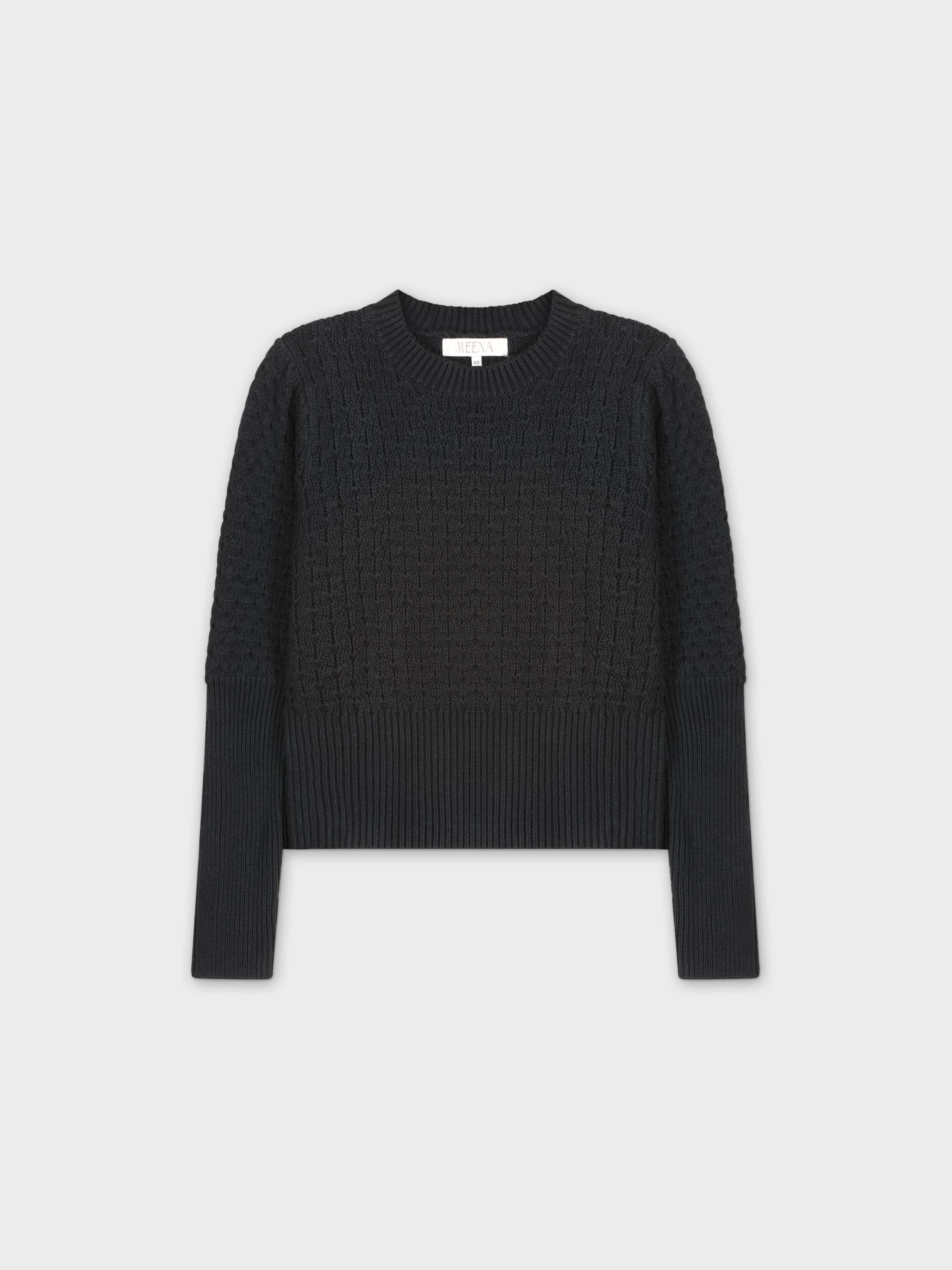 CHUNKY POINTELLE SWEATER-BLACK