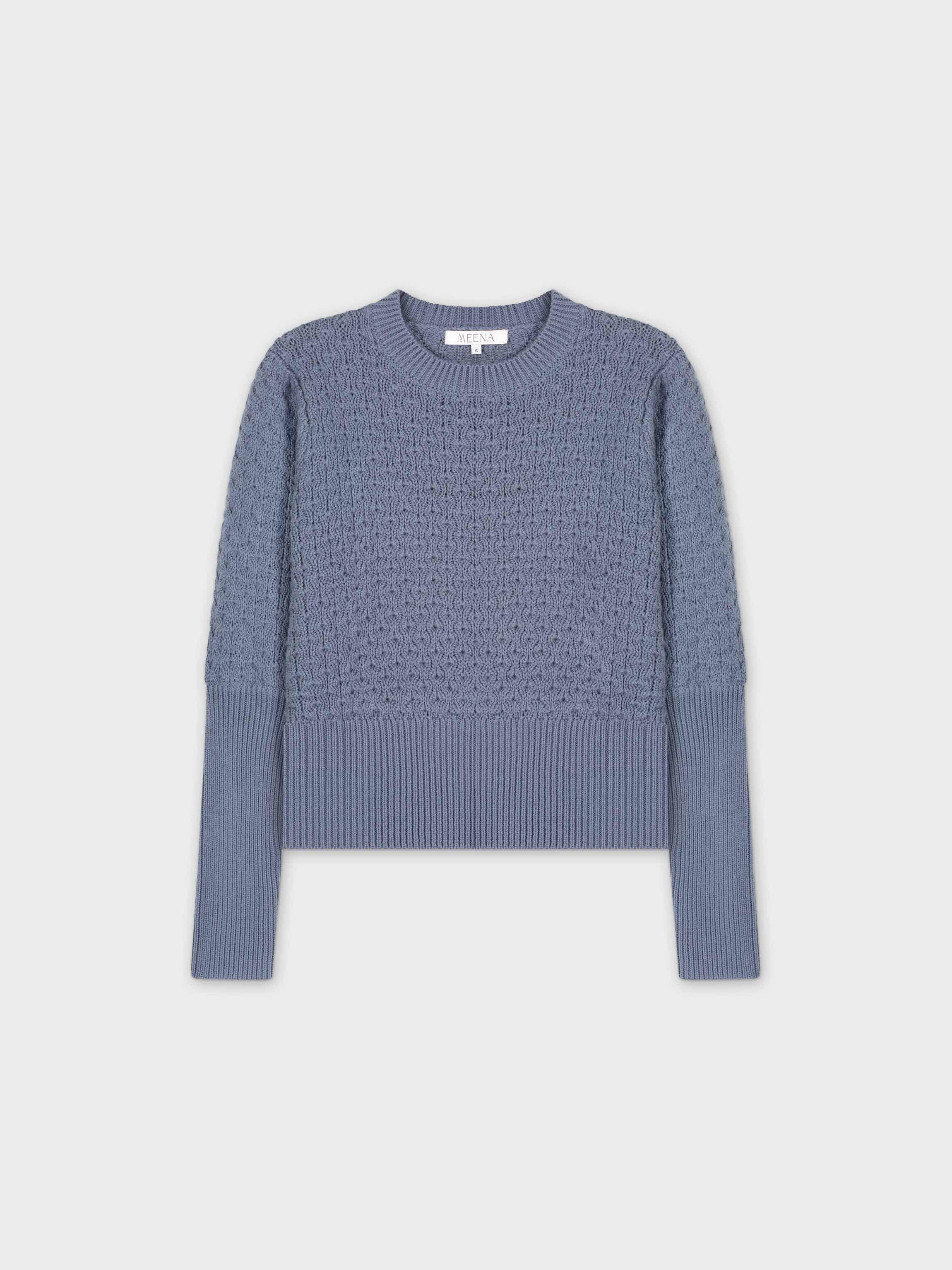 CHUNKY POINTELLE SWEATER-BLUE