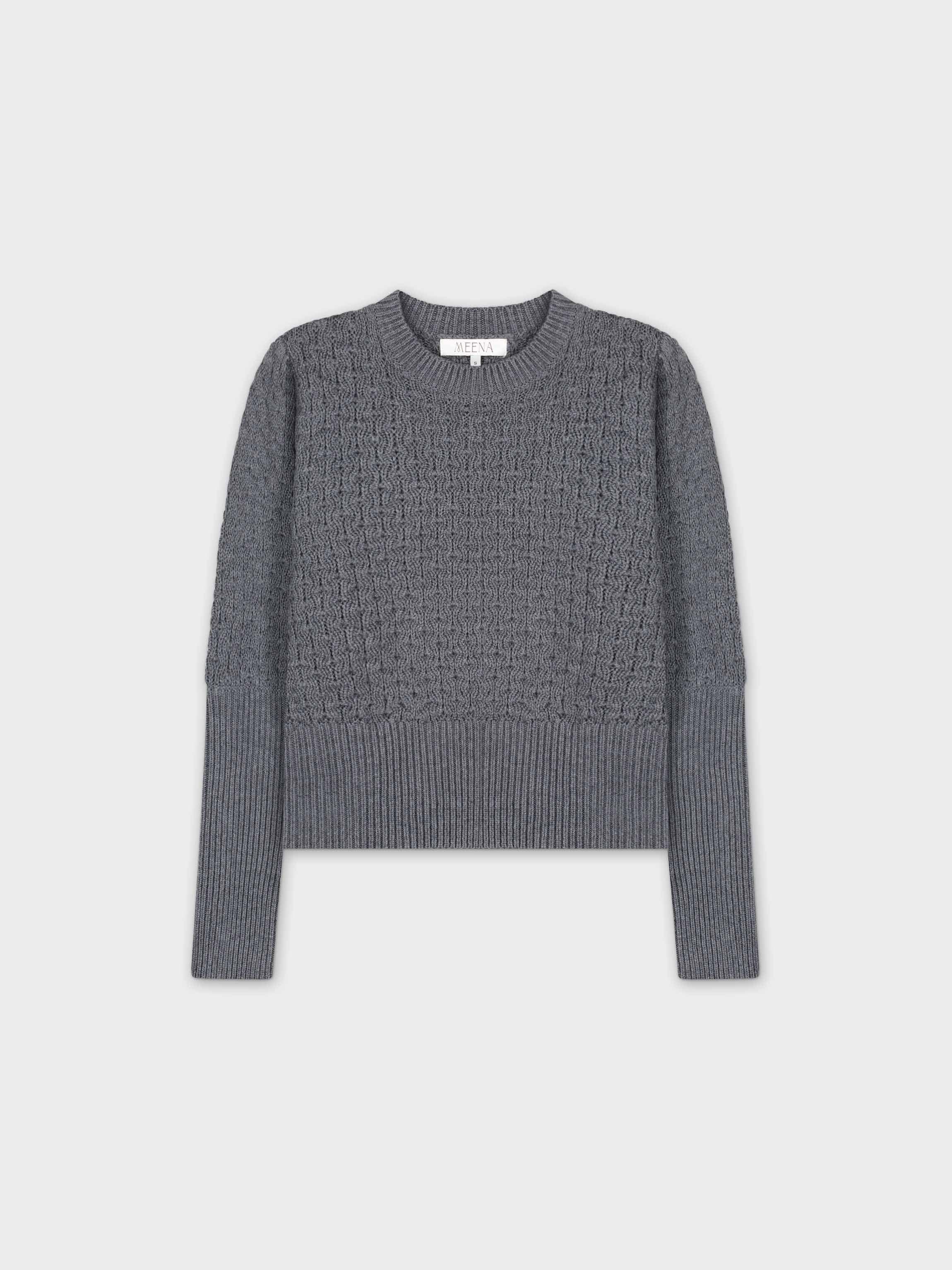 CHUNKY POINTELLE SWEATER-GREY