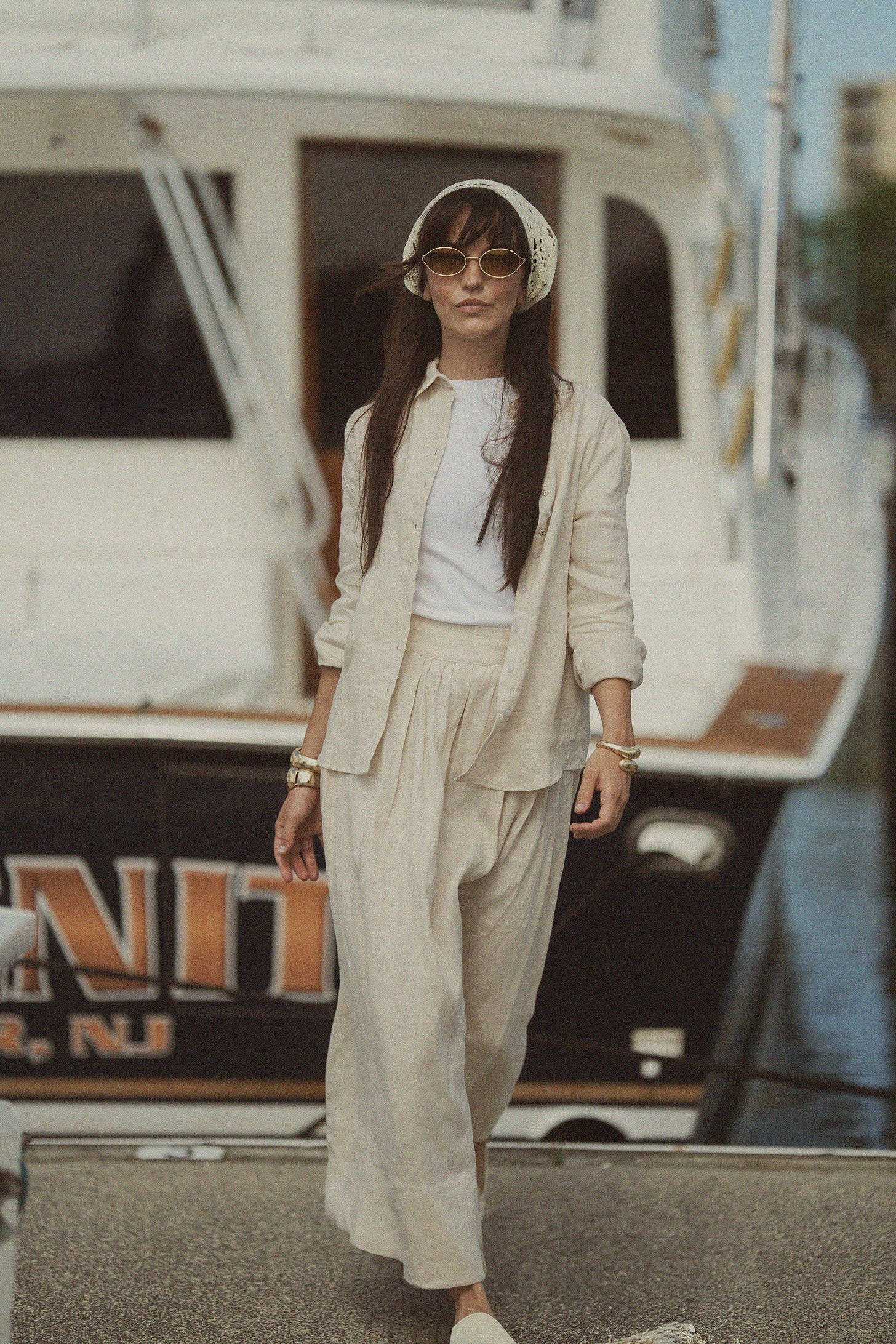 Linen Button Down Blouse-Ecru