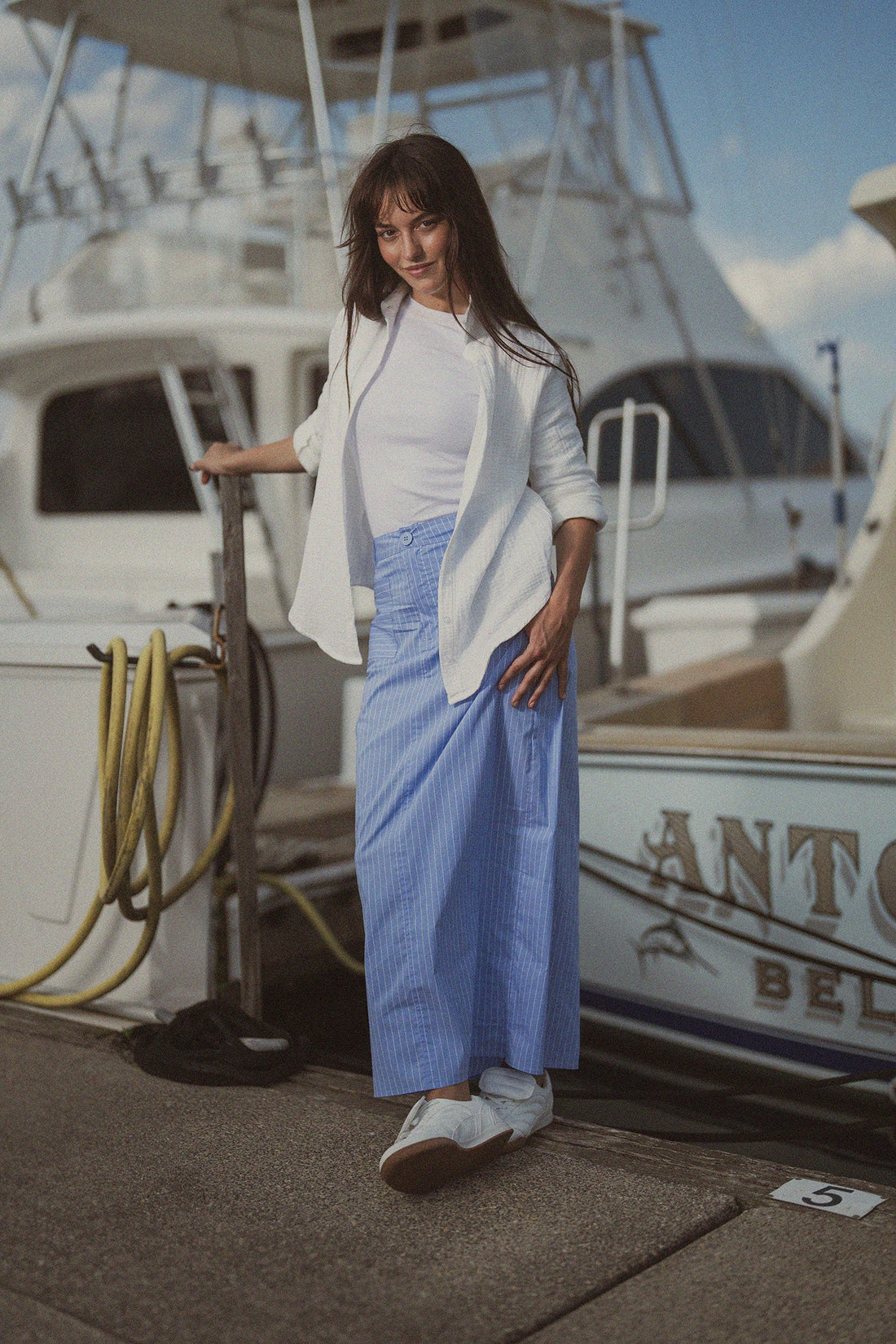 Pinstripe Straight Pocket Skirt-Light Blue