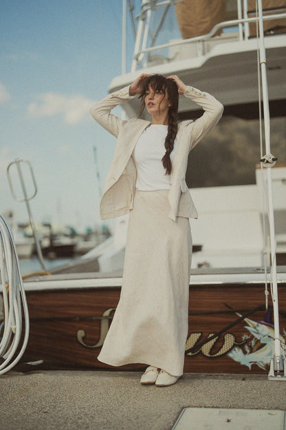 Linen Slip Skirt-Ecru