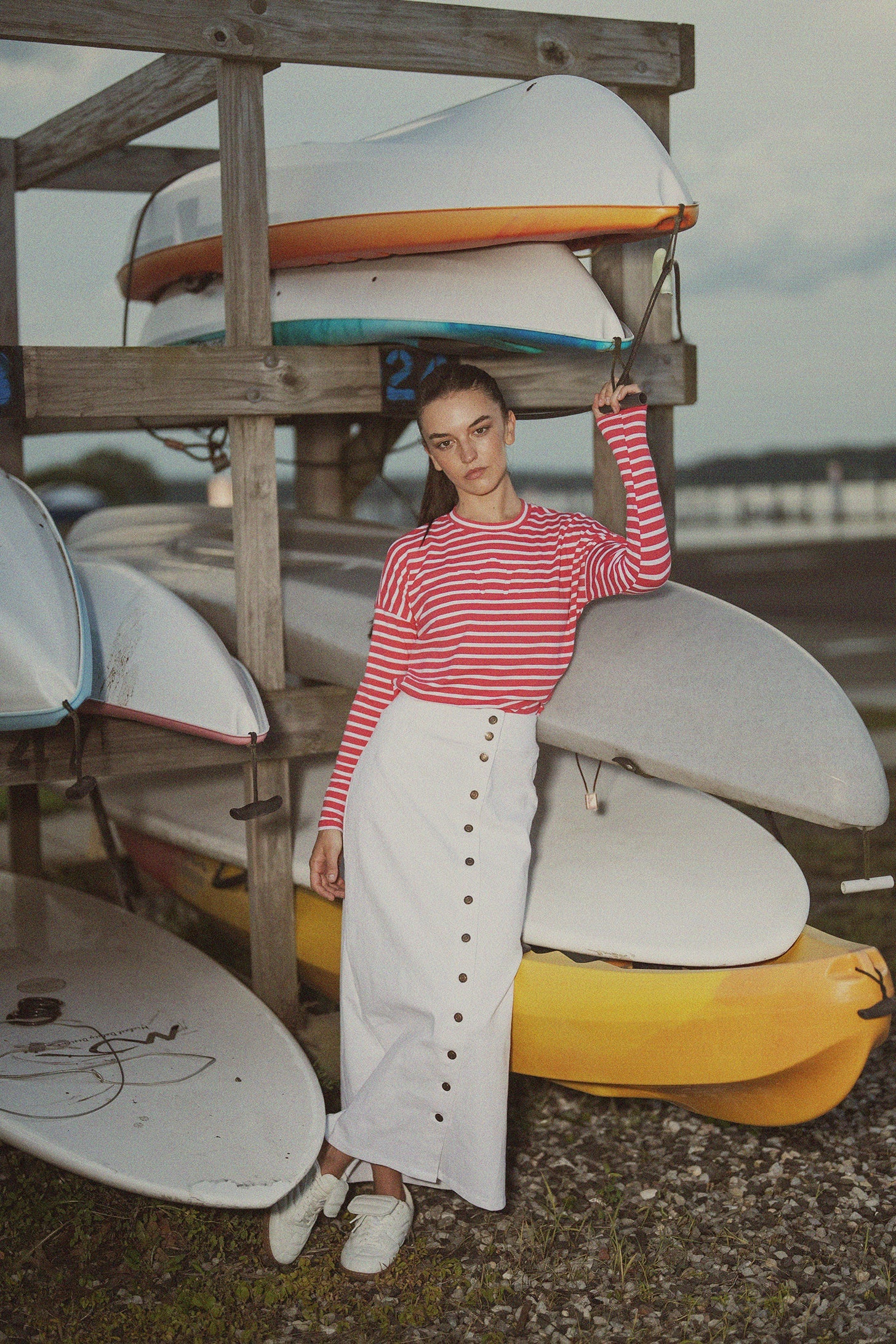 Crown Embossed T-Shirt-Coral/White