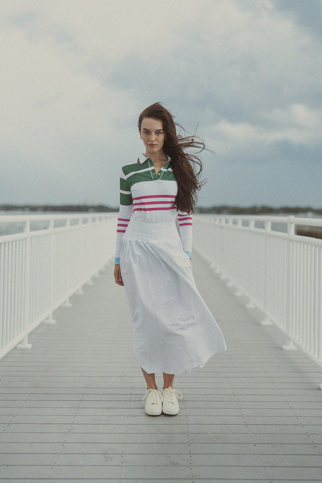 Printed Collar Snap Tee-Rugby Stripe