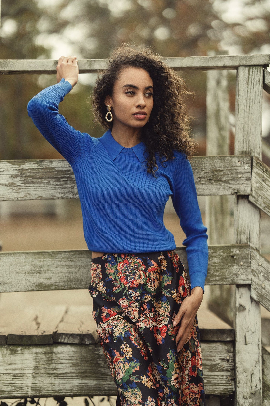 Waffle Collared Sweater-Cobalt Blue