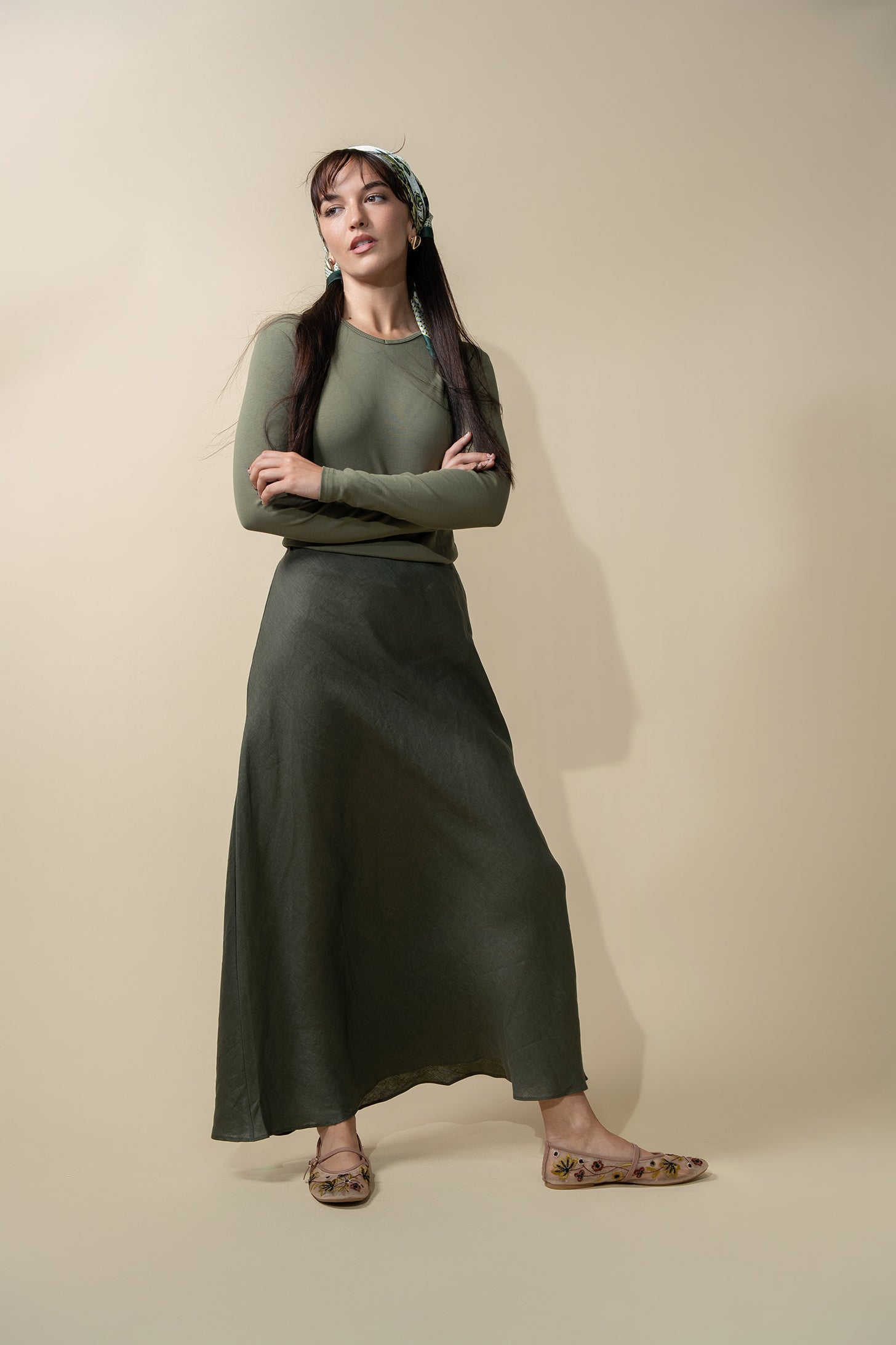 RIBBED HIGH V TEE LS-CAMOUFLAGE GREEN