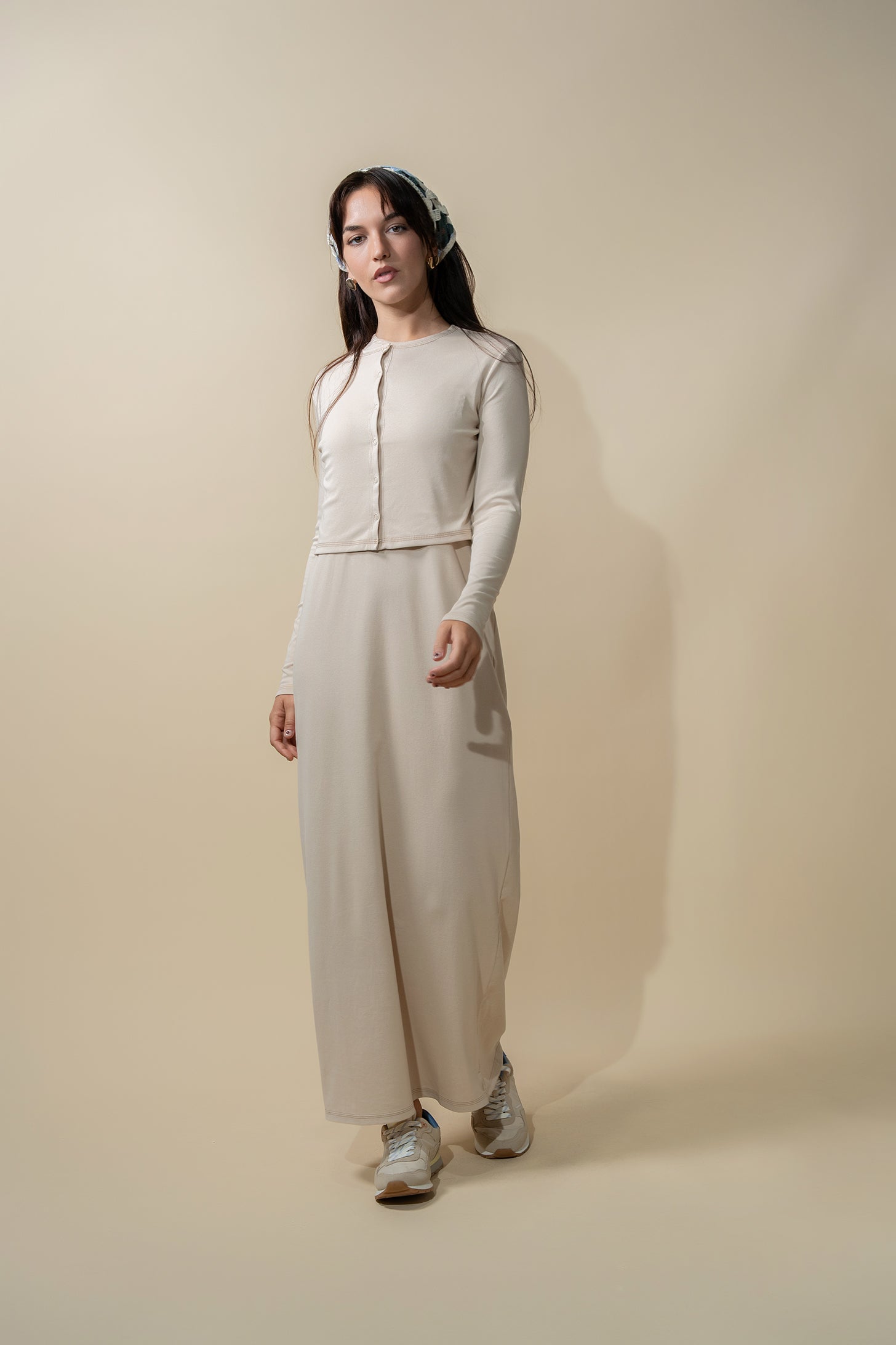 Basic T-Shirt Slip Dress-Tan