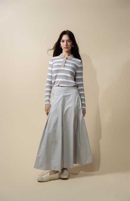 Scallop Edge Collar Sweater-Tan/White/Grey