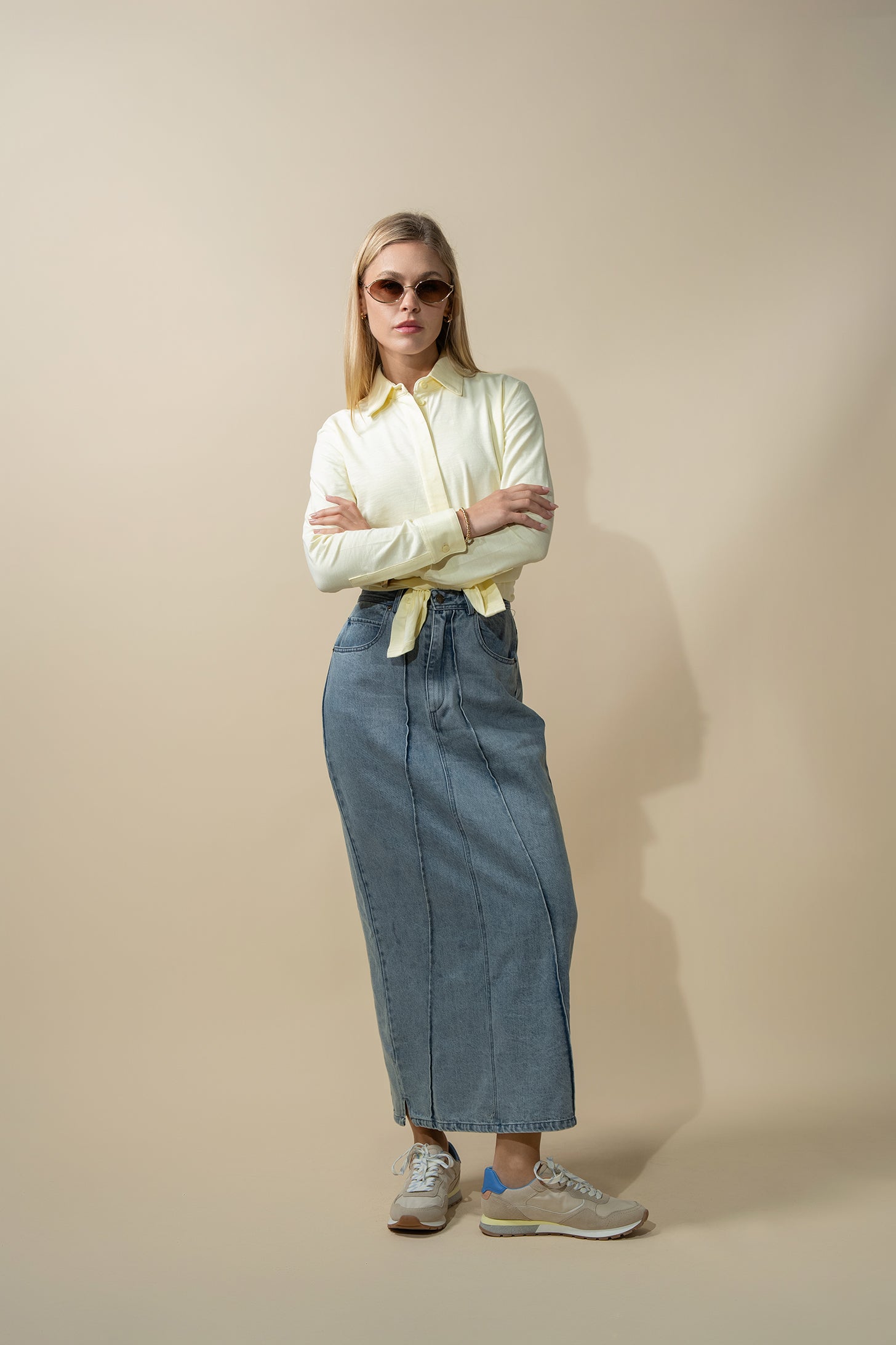 Button Down T-Shirt Blouse-Yellow