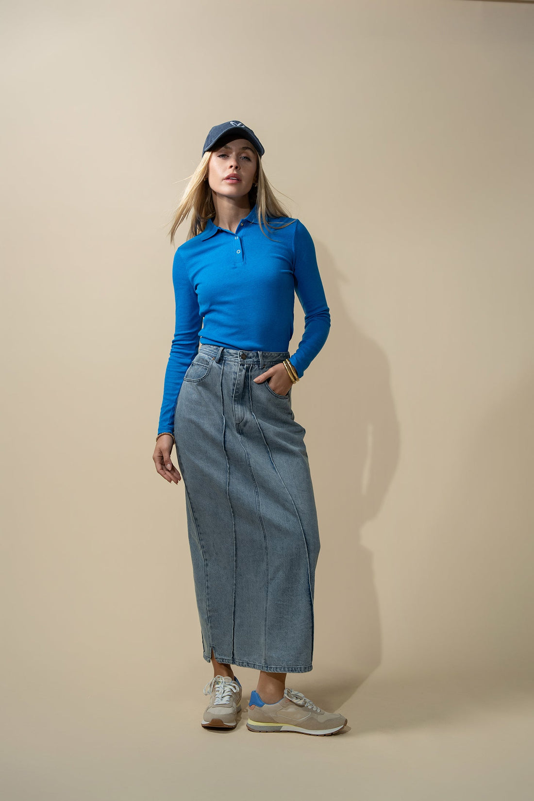 Ribbed Collar T-Shirt-Cobalt Blue