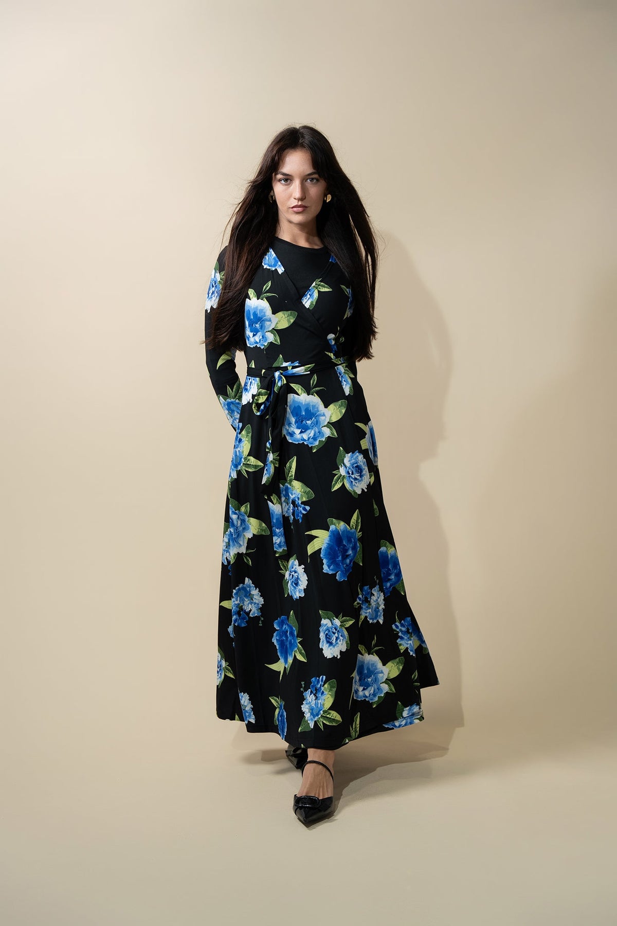 Maxi Wrap Dress-Blue Floral