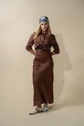 Linen Button Down Blouse-Brown