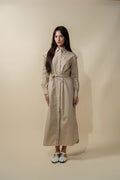 Button Overlay Shirtdress-Tan