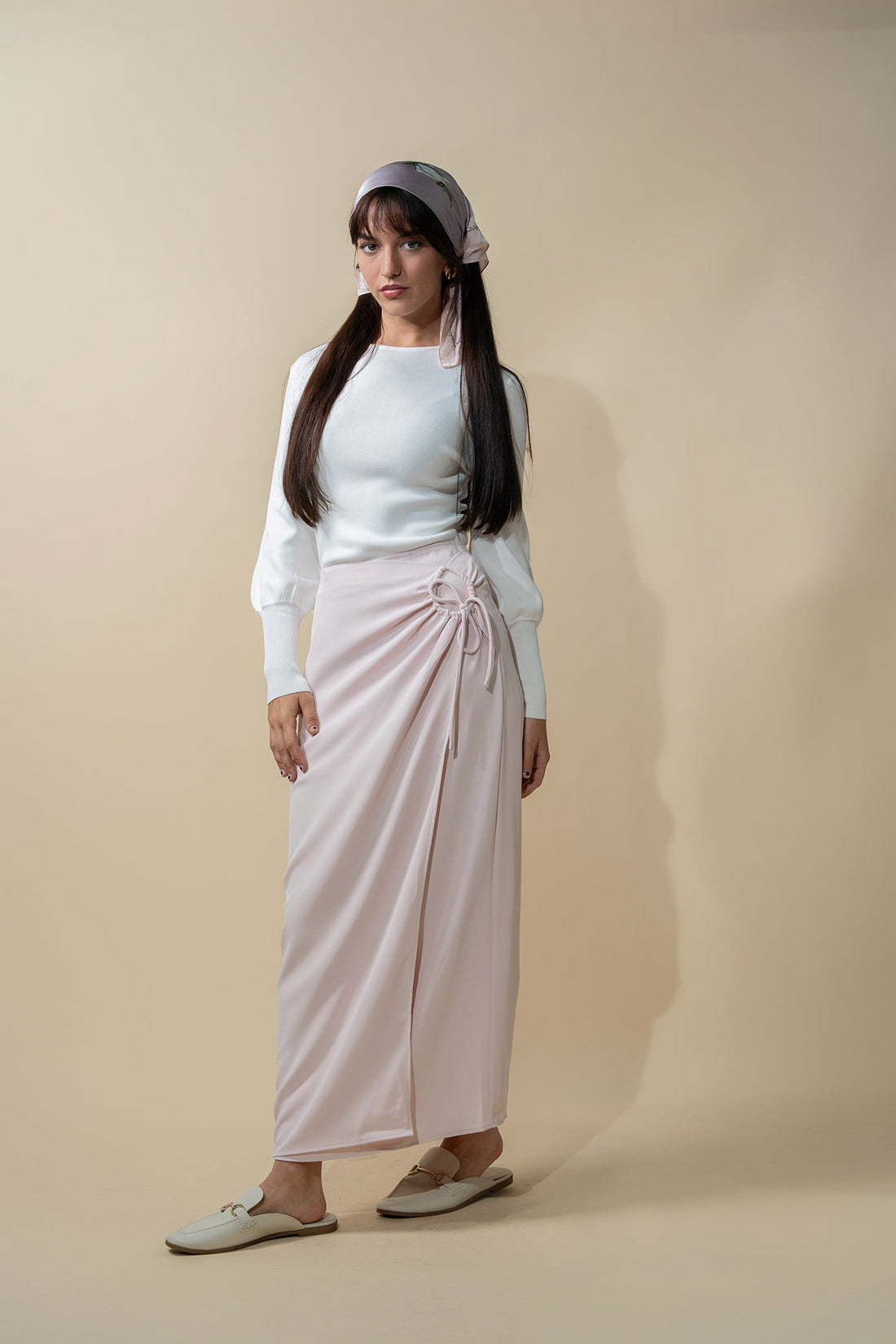 Ring Detail Faux Wrap Skirt-Mauve Pink