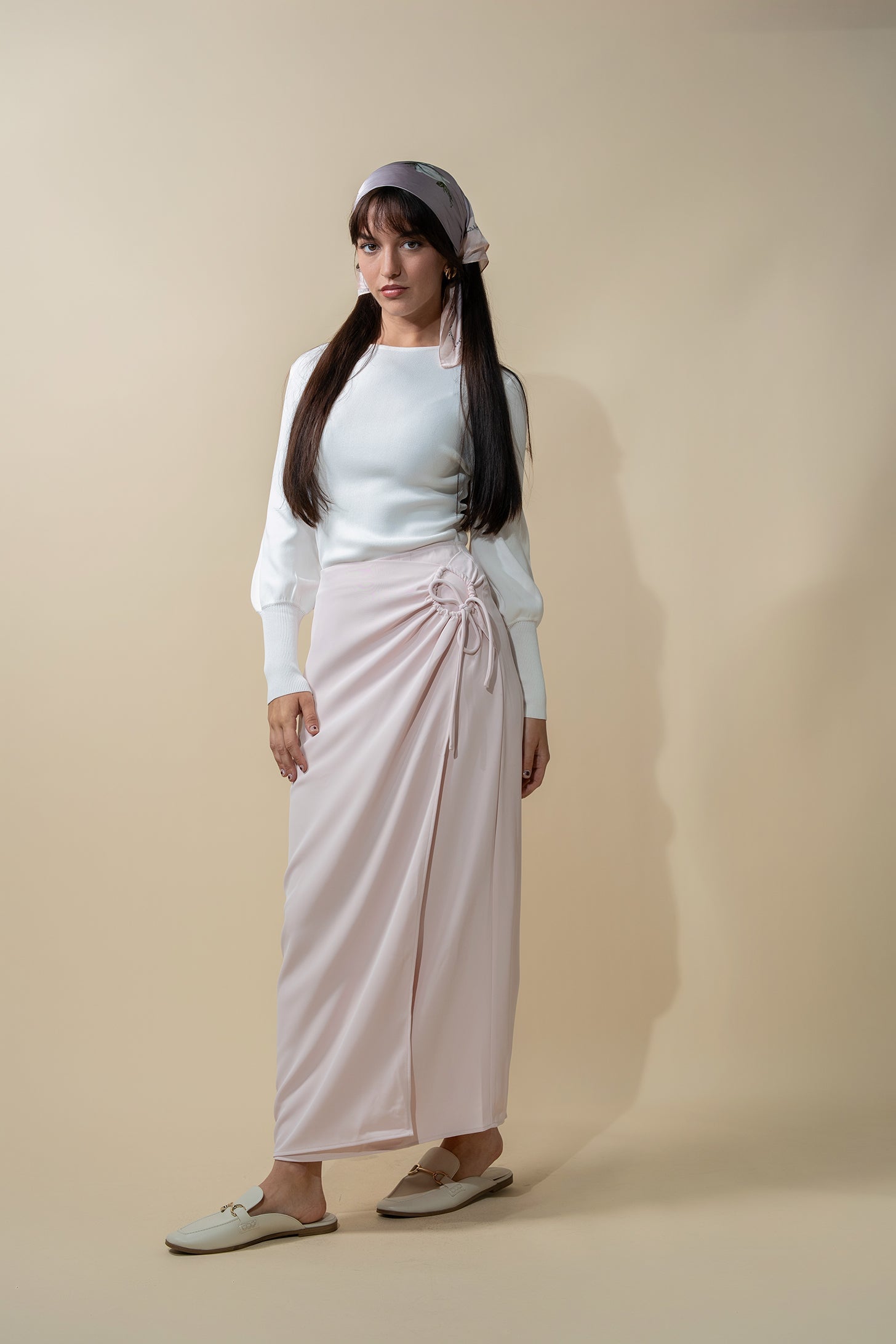 Ring Detail Faux Wrap Skirt-Mauve Pink