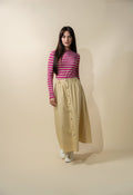 Button Down Cotton Blend Skirt-Tan