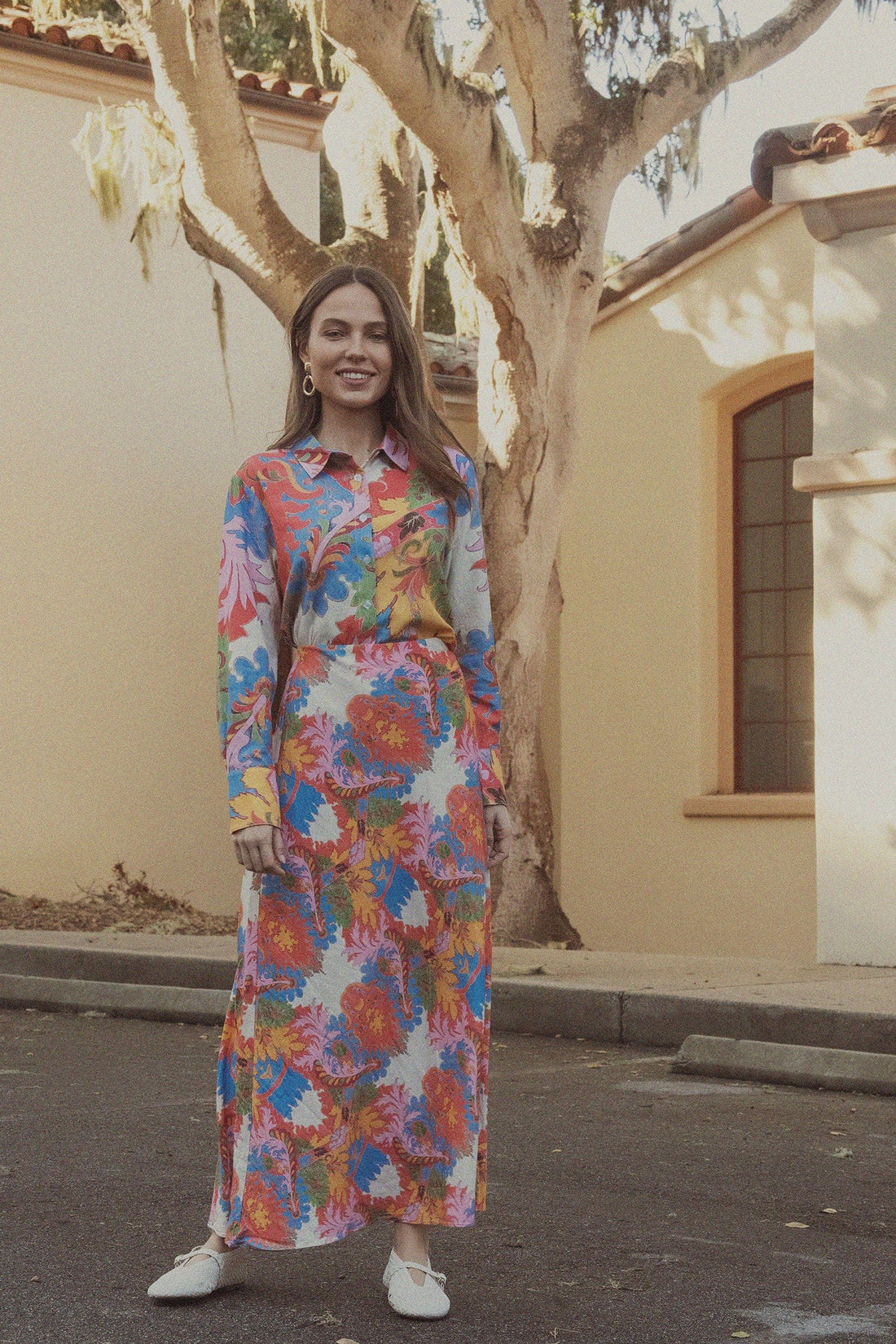 Printed Linen Blend Blouse-Triumphant Paisley