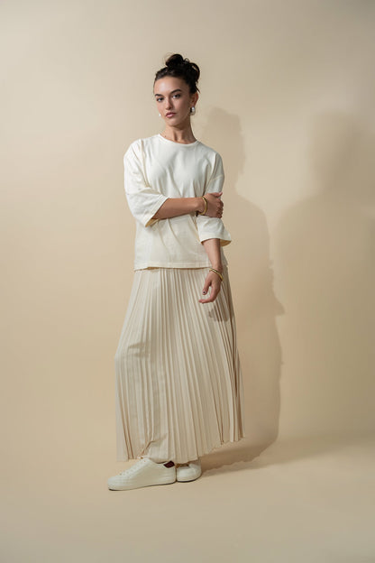 Oversized Boxy 3Q Sleeve Tee-Cream