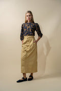 Puff Sleeve Button Down Blouse-Black/Gold Floral