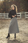 Button Front A-Line Skirt-Plaid Houndstooth