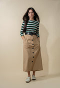 Ribbed Striped Crew 3/4 Sleeve-Green