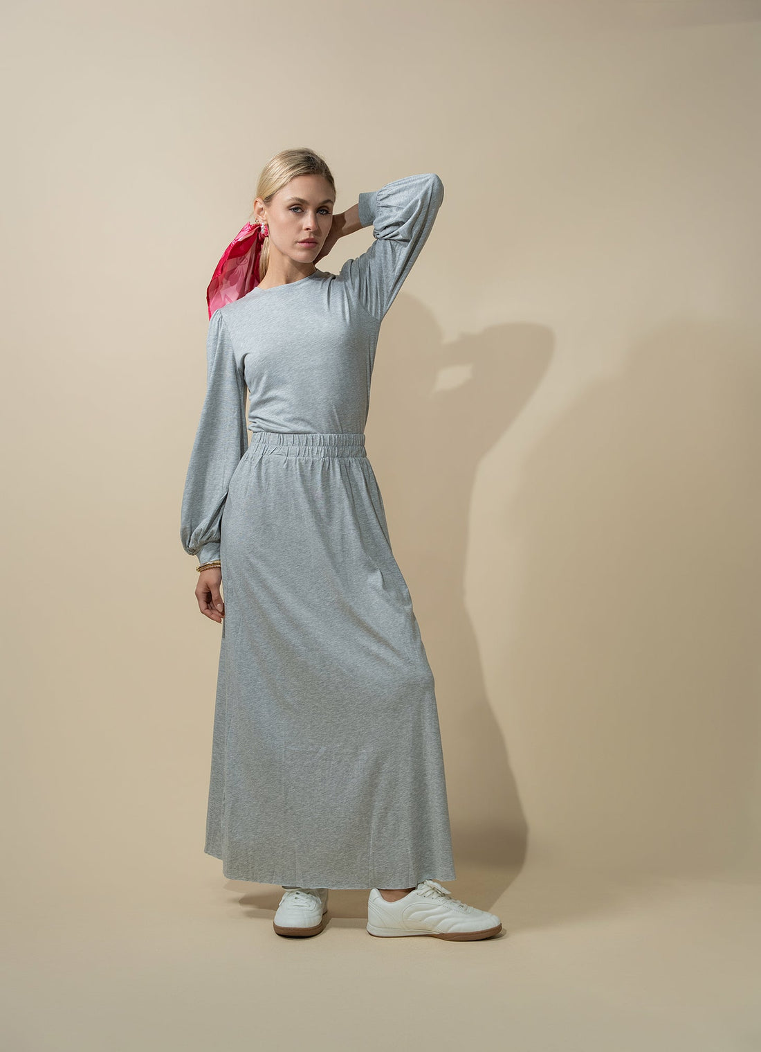 Elastic Waist T-Shirt Skirt-Heathered Grey