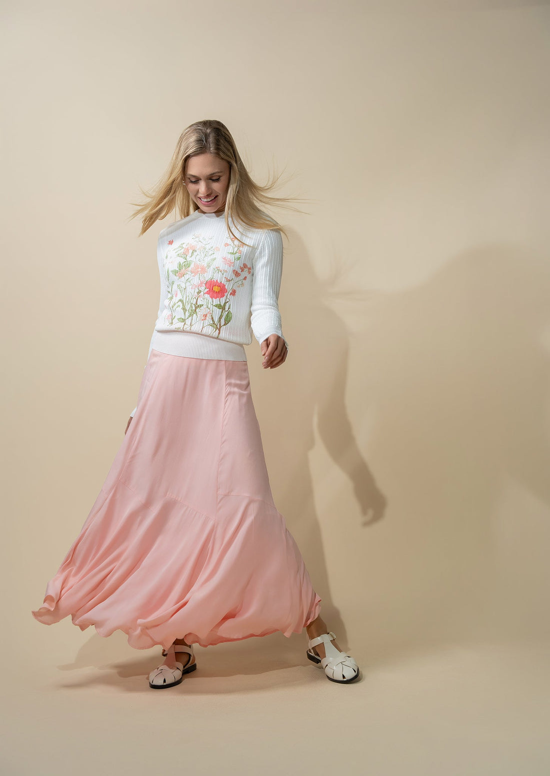 Printed Pointelle Sweater-White