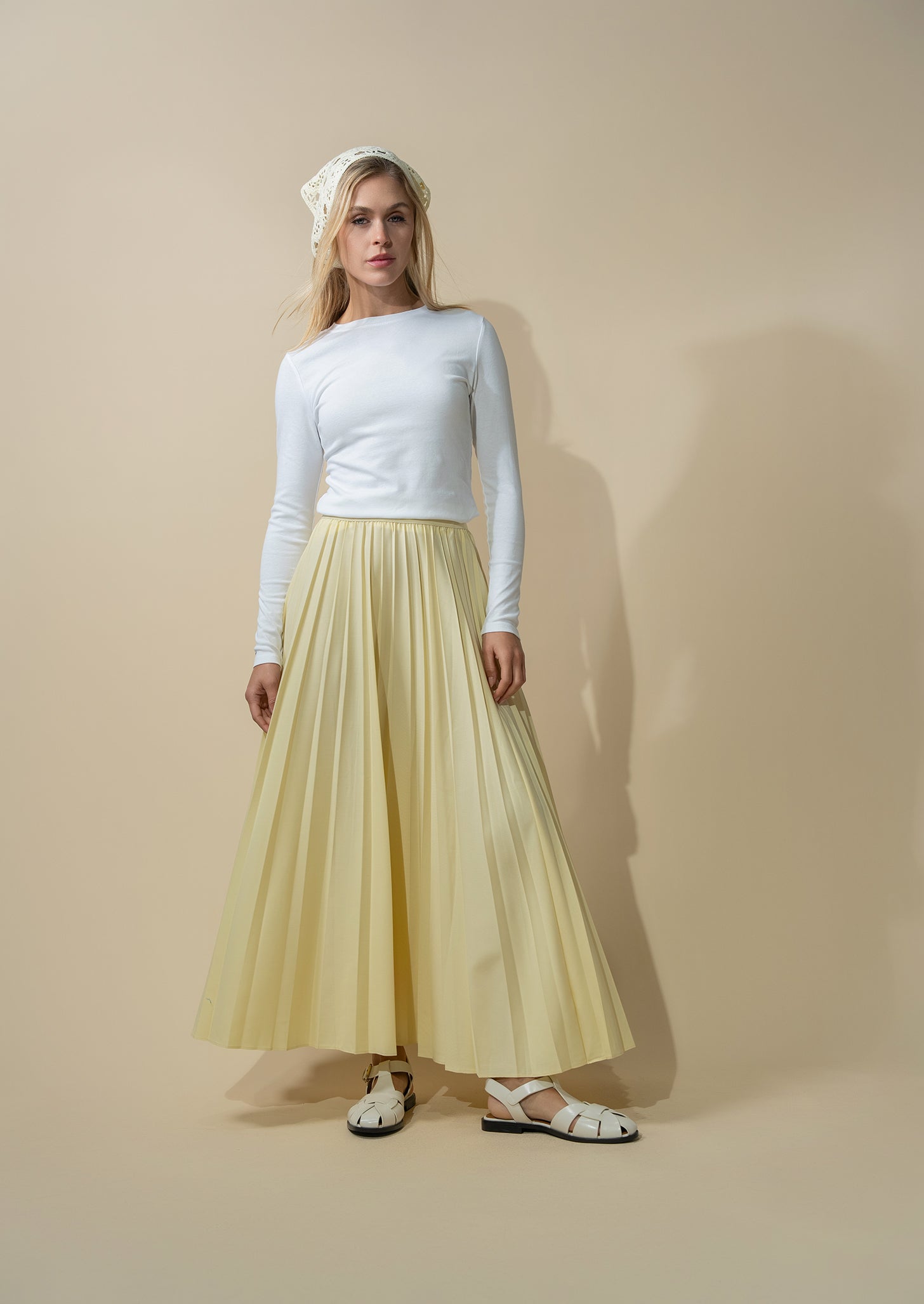 PLEATED SKIRT 35"-PALE YELLOW