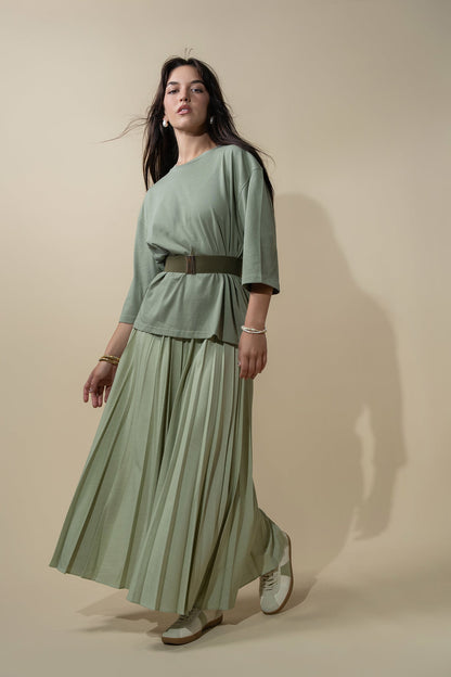 Oversized Boxy 3Q Sleeve Tee-Sage